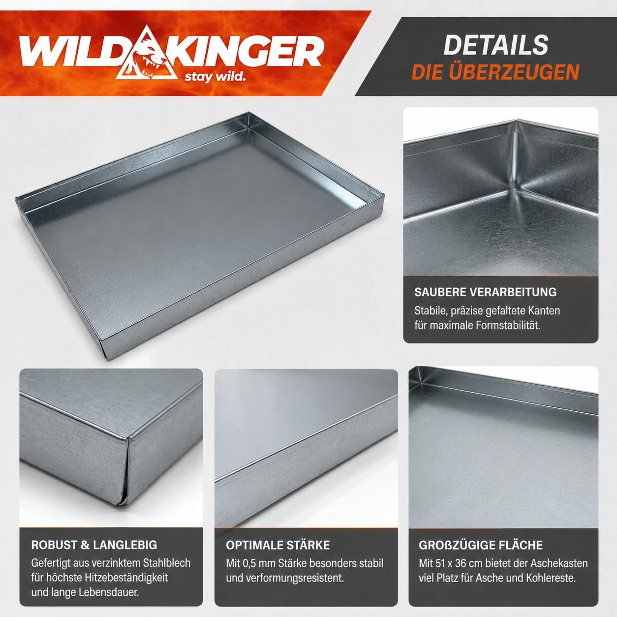 Wildkinger Aschekasten 51x36 cm Aschewanne für Grill Steingrill Feuerstelle