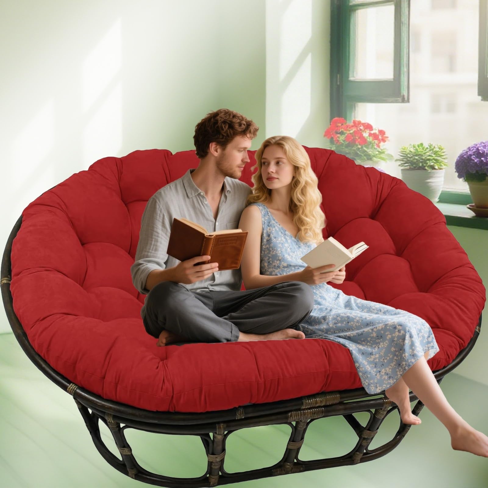 Oversized Double Cush, Thick Soft Tufted Wicker Hanging Chair Pad, Cozy Round Outdoor Cush for Patio, Garden, Balcony & Porch – Ultimate Comfort!