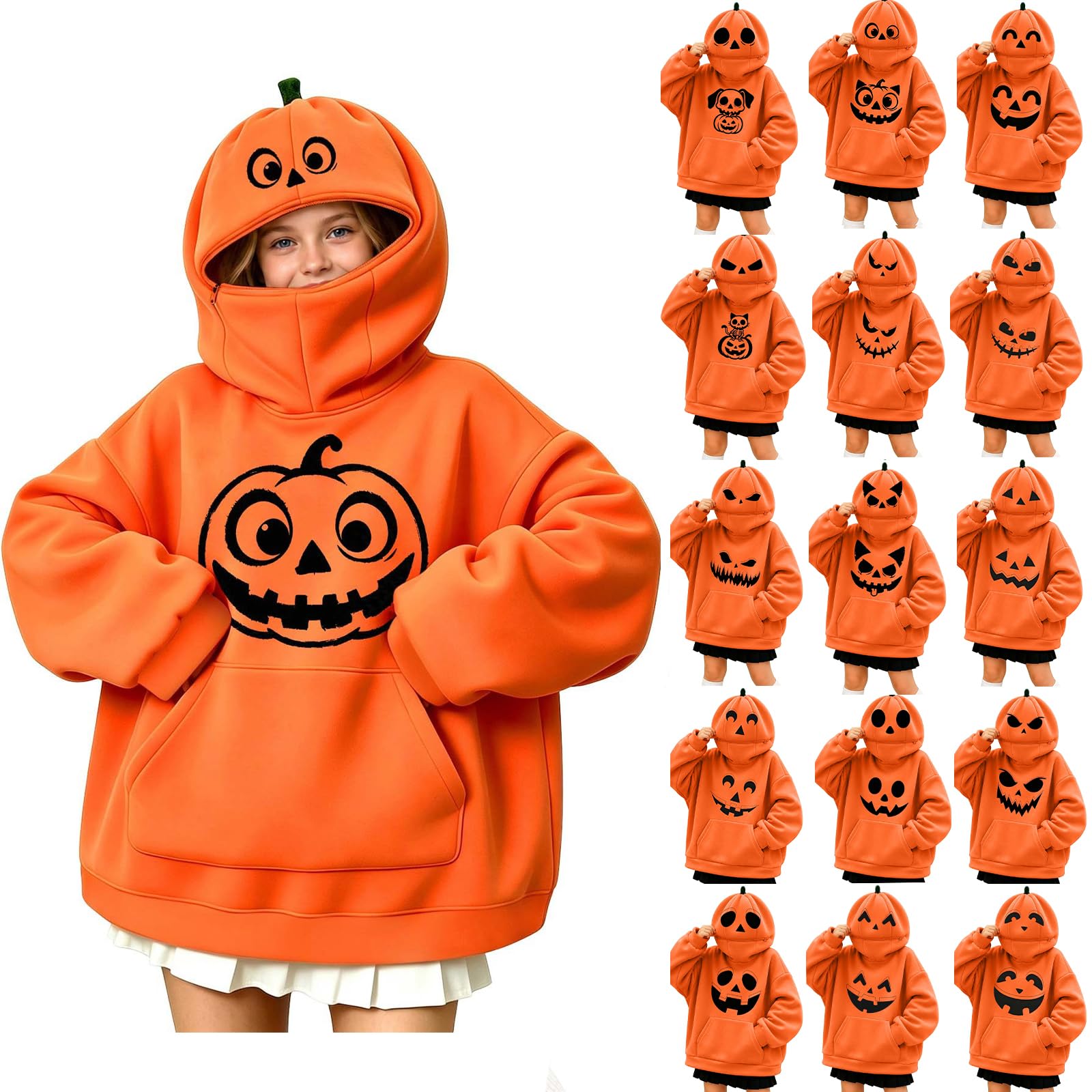 fartey Halloween Sweatshirts for Kids Boys Girls Pumpkin Hoodie 5-16 Years