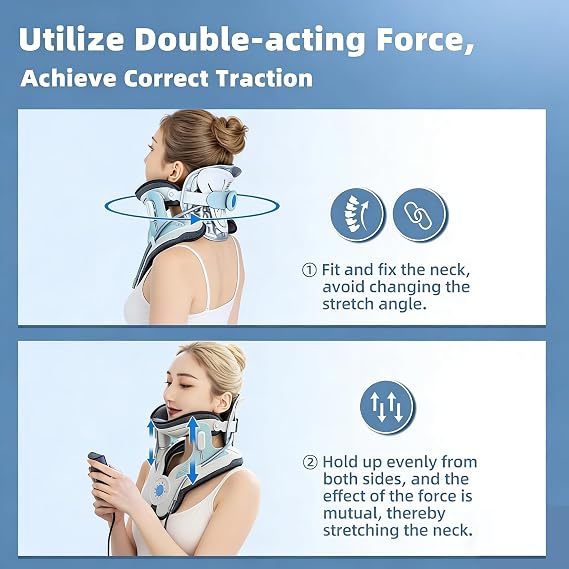 Neck Traction Device for Pain Relief, Cervical Traction Device with Electric Air Pump, Adjustable Neck Stretcher for Home Use, Lightweight & Portable Neck Support, FSA-HSA Eligible (Blue)