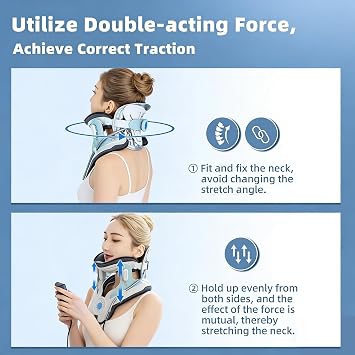 Neck Traction Device for Pain Relief, Cervical Traction Device with Electric Air Pump, Adjustable Neck Stretcher for Home Use, Lightweight & Portable Neck Support, FSA-HSA Eligible (Blue)