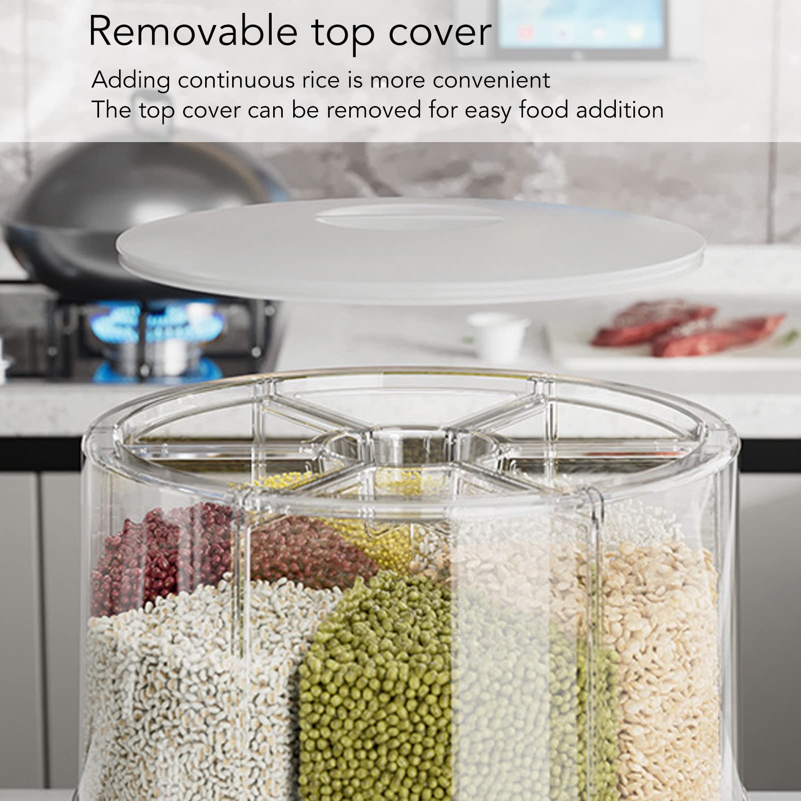 360 Rotating Grain Rice Bucket, Rice Storage Container with Measuring Cup, Drainage Cup Rice Dispenser for Kitchen Restaurant (GrcfumoIyvZYm-12)