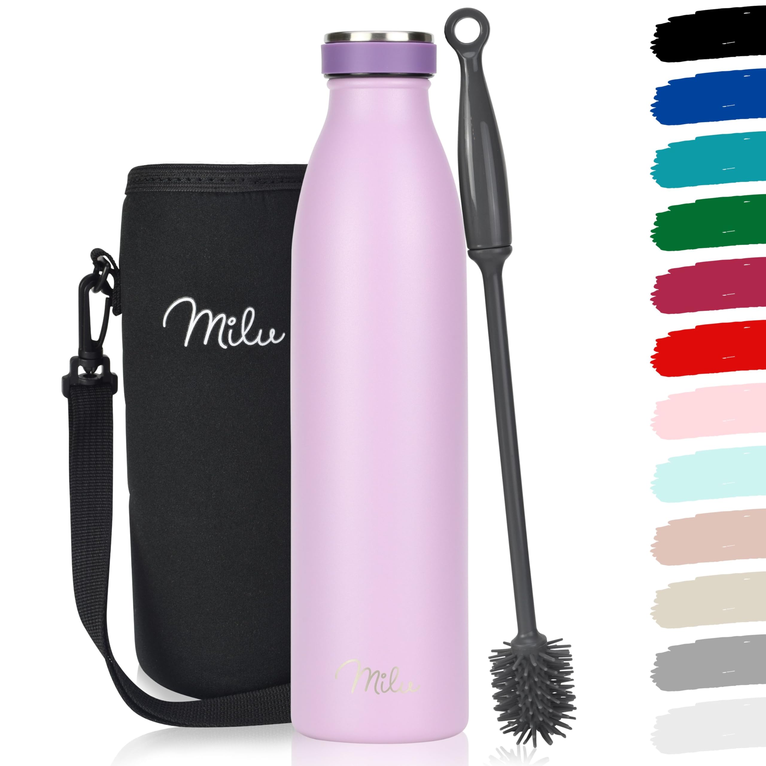 Milu Stainless Steel Drinking Bottle 750 ml - Insulated Thermo Flask for Water - Leak Proof, Insulated and Double Walled, Carbonated (Lilac, 750ml)