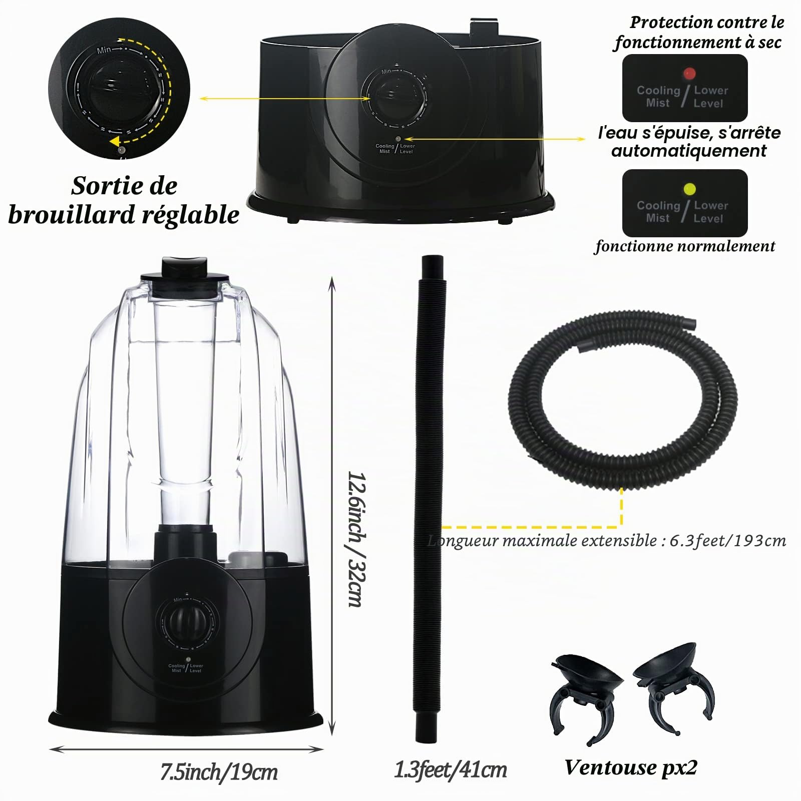 Coospider Reptile Fogger Humidificateur pour terrarium Machine à fumée Mister Réservoir 3 litres 380 L/h Fog à haut volume Idéal pour une variété de reptiles/amphibiens/herps (1-Tube)