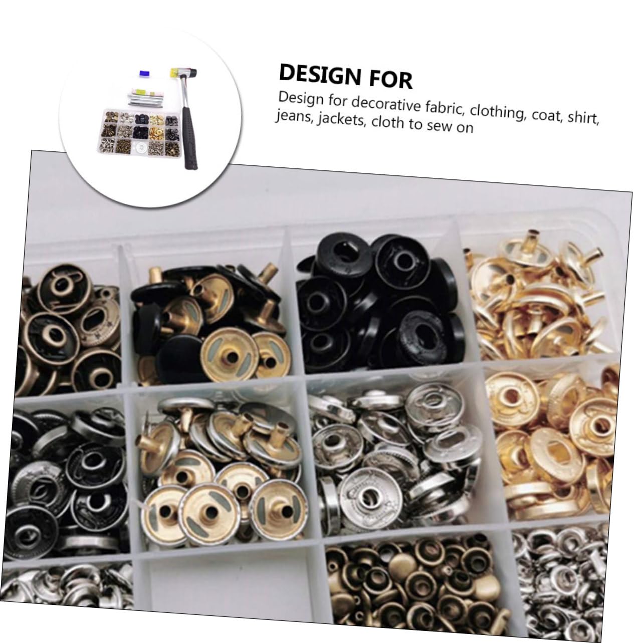 DIYEAH Bottoni Automatici in Ottone 12, 5mm 50 Set con Utensile | Cappotto e Tessuto, Superficie Liscia e Forma Tonda, Adatti a Progetti Artigianali e Lavori di Dettaglio