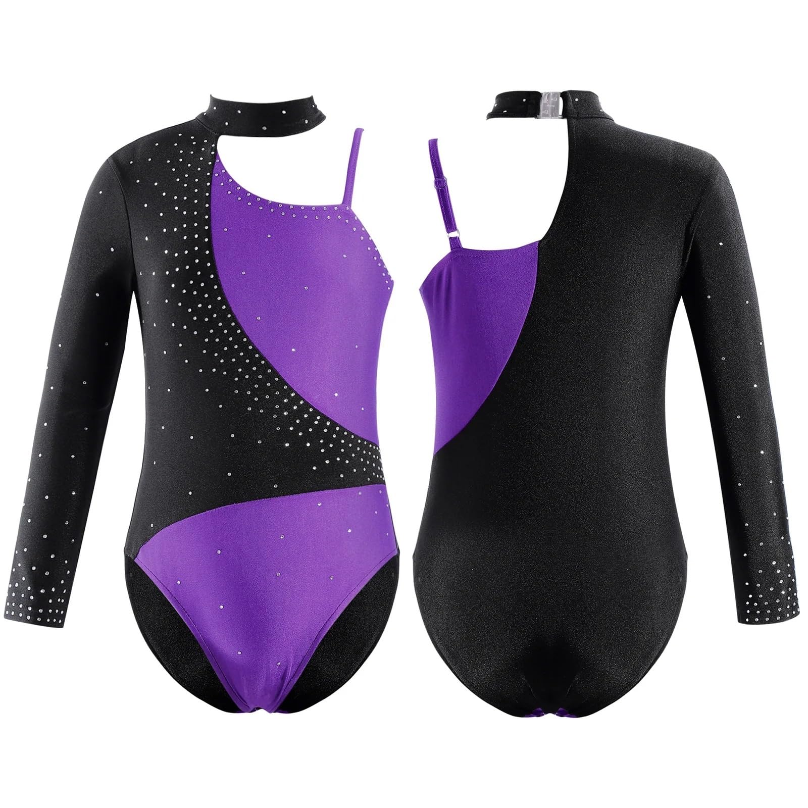Gymnastikanzug Mädchen Ärmellose, glänzende Strass-Sport-Workout-Unitards Gymnastik-Trikots for Mädchen Ballett Bühnen-Tanzkostüm(Purple,6)
