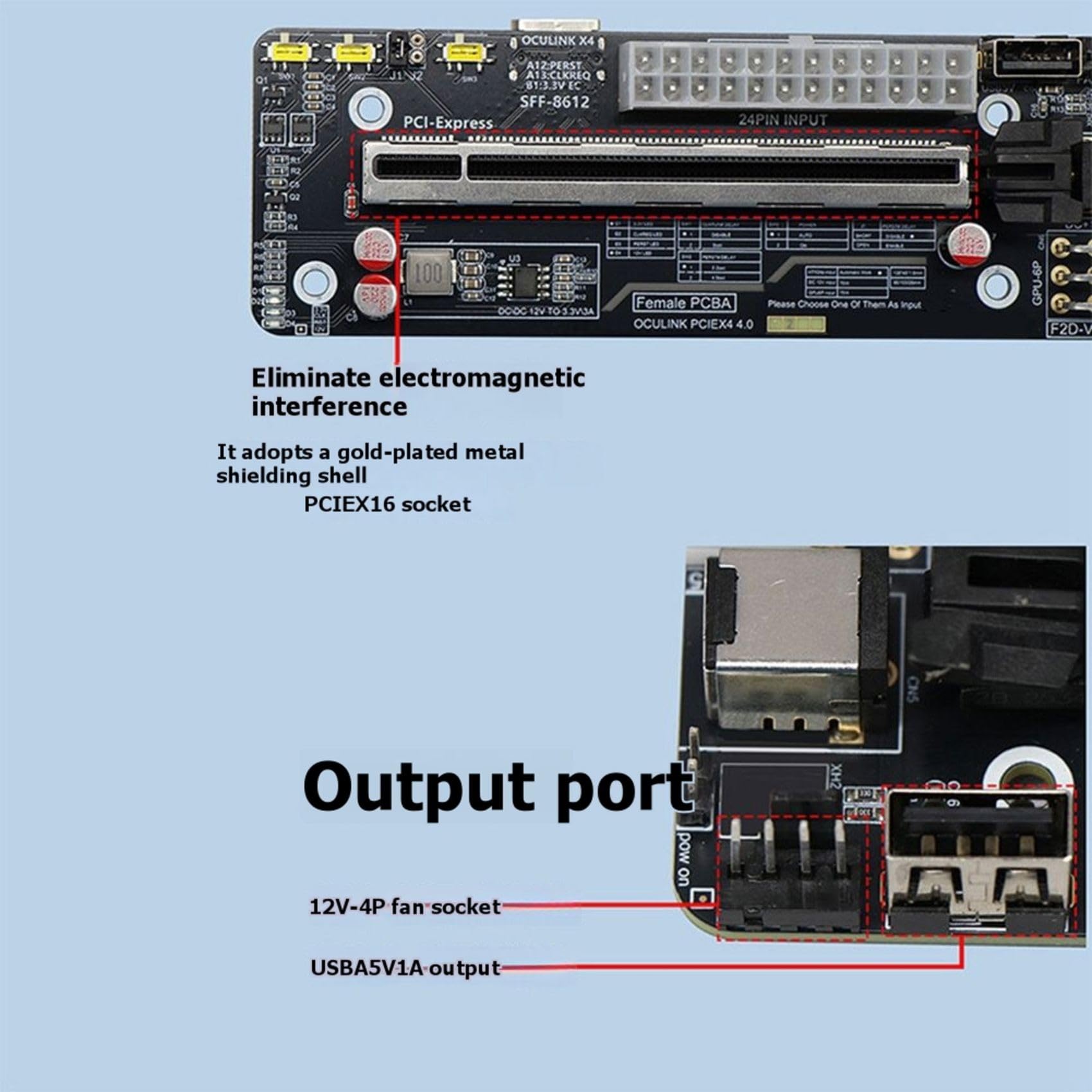 Docking Station OCuLink per Scheda Grafica GPU 64G SFF-8612 A PCIe, Scheda di Espansione Esterna per Mini PC con Scheda Madre F2D