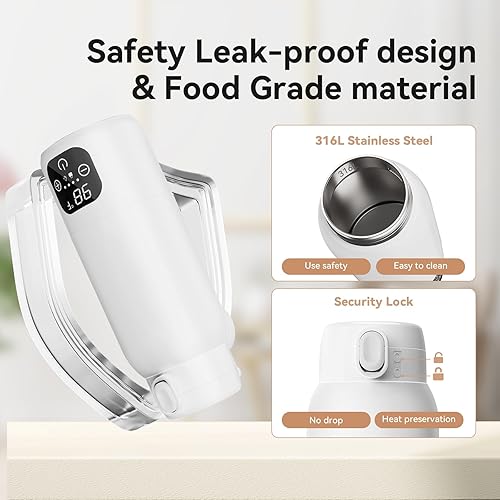 Miniatura 4 de Calentador de biberones portátil para viajes, control preciso de temperatura de 98 F a 131 F, calienta agua o leche, calentamiento rápido y