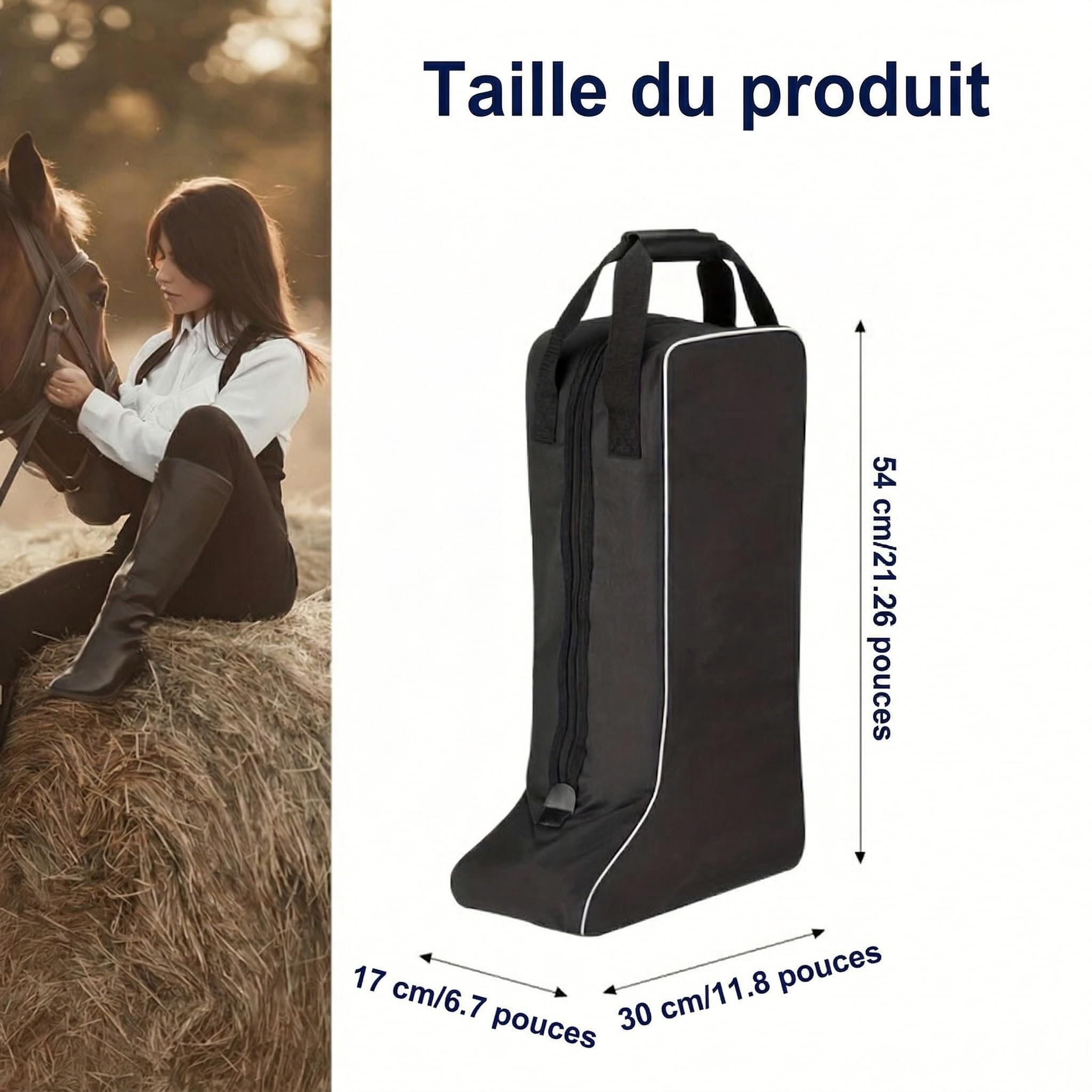LOVIVER Sac à Bottes Hautes d'Équitation, Housse de Rangement pour Bottes de Cheval, Sac de Transport en Oxford, avec Poignée, pour Compétition Randonnée Sports Accueil Pack