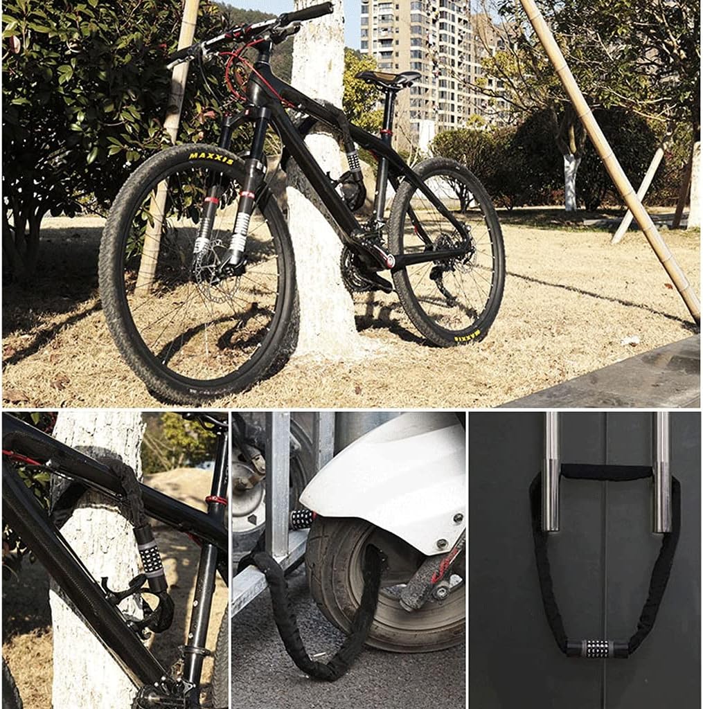 Long Chain Lock for Bike Anti-Theft Steel Password Code Motorcycle Lock Cycling Electric Bicycle Accoessories (Color : Black, Size : 1.45M) (Black 0.9M)