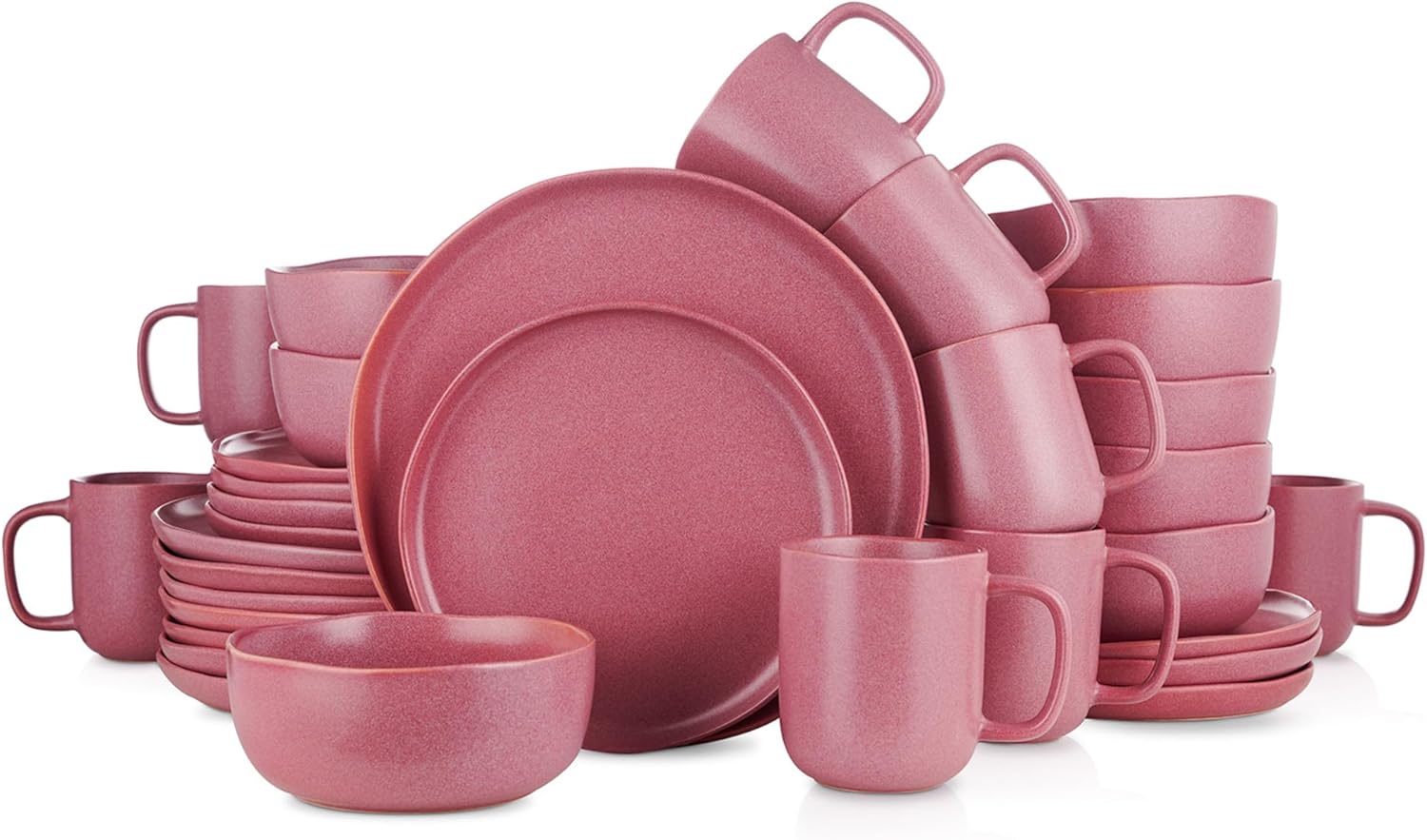 Stone Lain Tom Stoneware 32-Piece Reactive Glaze Dinnerware Set, Plates and Bowls Set, Microwave and Dishwasher Safe Dish Set for 8, Tom Pink and White