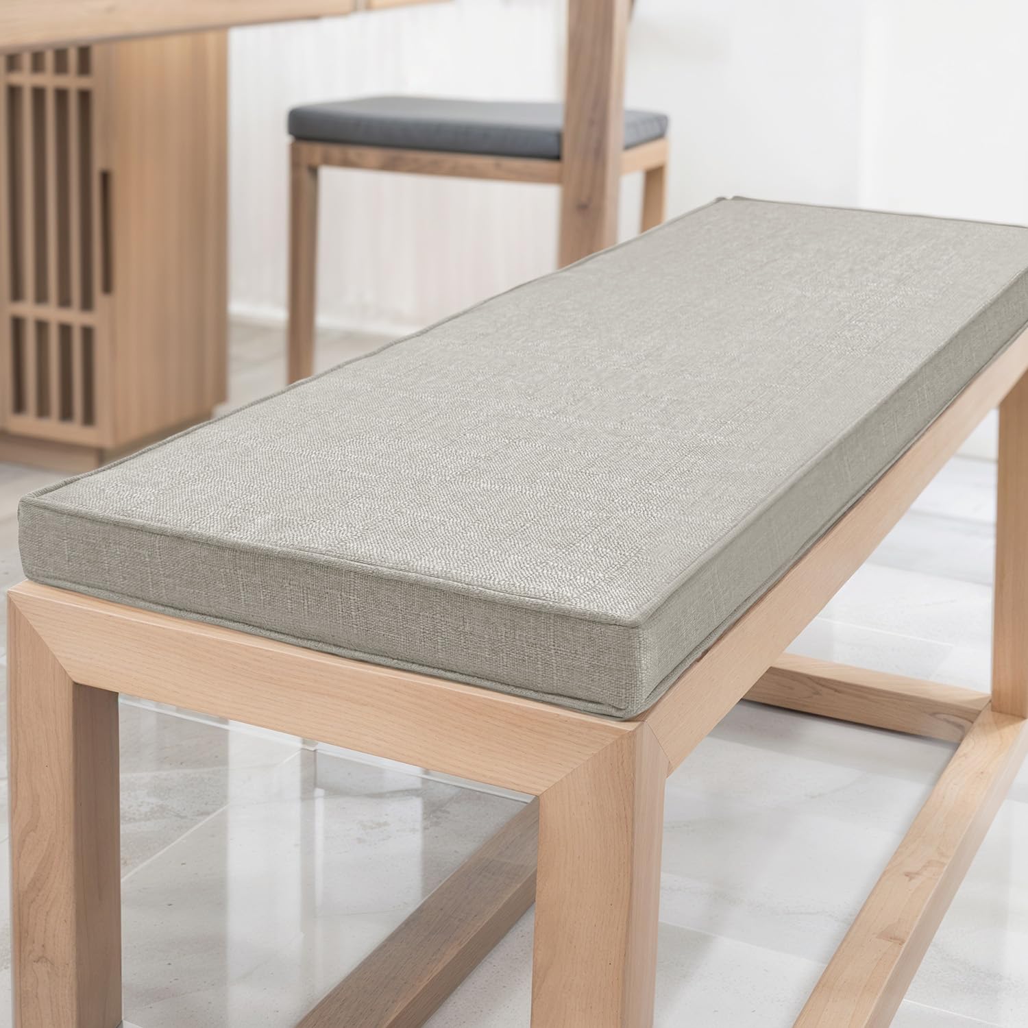 YFHT Bench Cushion, Washable Linen Bench Pad with Non-Slip Bottom and Piping, Long Seat Pad for Garden Bench, Patio, Indoor Window Seat, Hallway Bench and Rattan Chairs,BeigeGray,90x45x5cm
