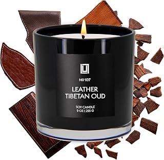 Lulu Candles | Leather & Sandalwood | Smells Like Sandalwood & Leather | Luxury Scented Soy Jar Candle | Hand Poured in The USA | Highly Scented Long Lasting (9 Oz.)