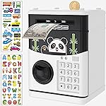 JUNEU Piggy Bank for Kids, 3 4 5 6 7 8 Year Old Boys Toys, Electronic Money Saving Box for Kids, Mini ATM Coin Bank, Birthday Gifts for Boys, Cool Stuff, Ideas, White Elephant Gifts