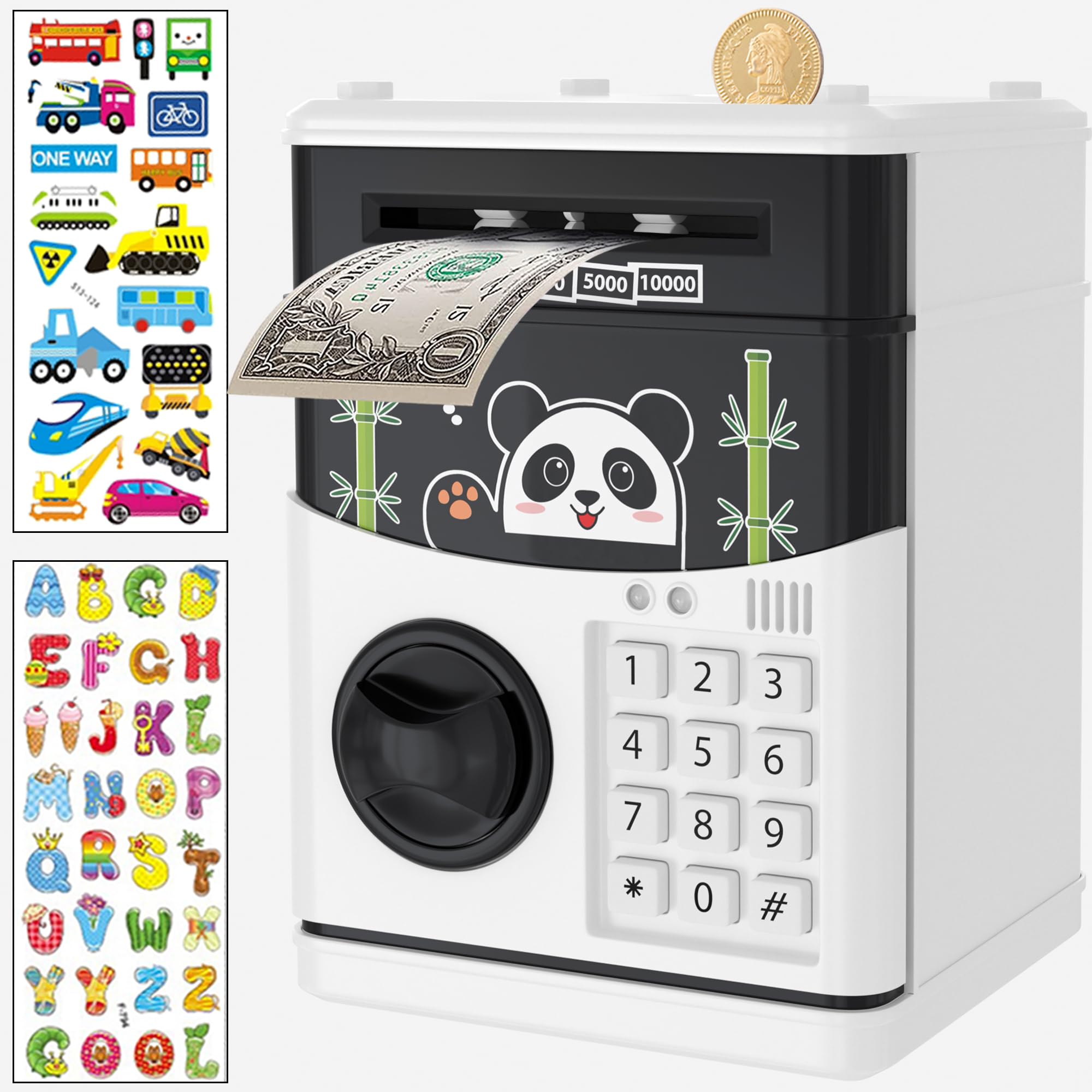 JUNEU Piggy Bank for Kids, 3 4 5 6 7 8 Year Old Boys Toys, Electronic Money Saving Box for Kids, Mini ATM Coin Bank, Birthday Gifts for Boys, Cool