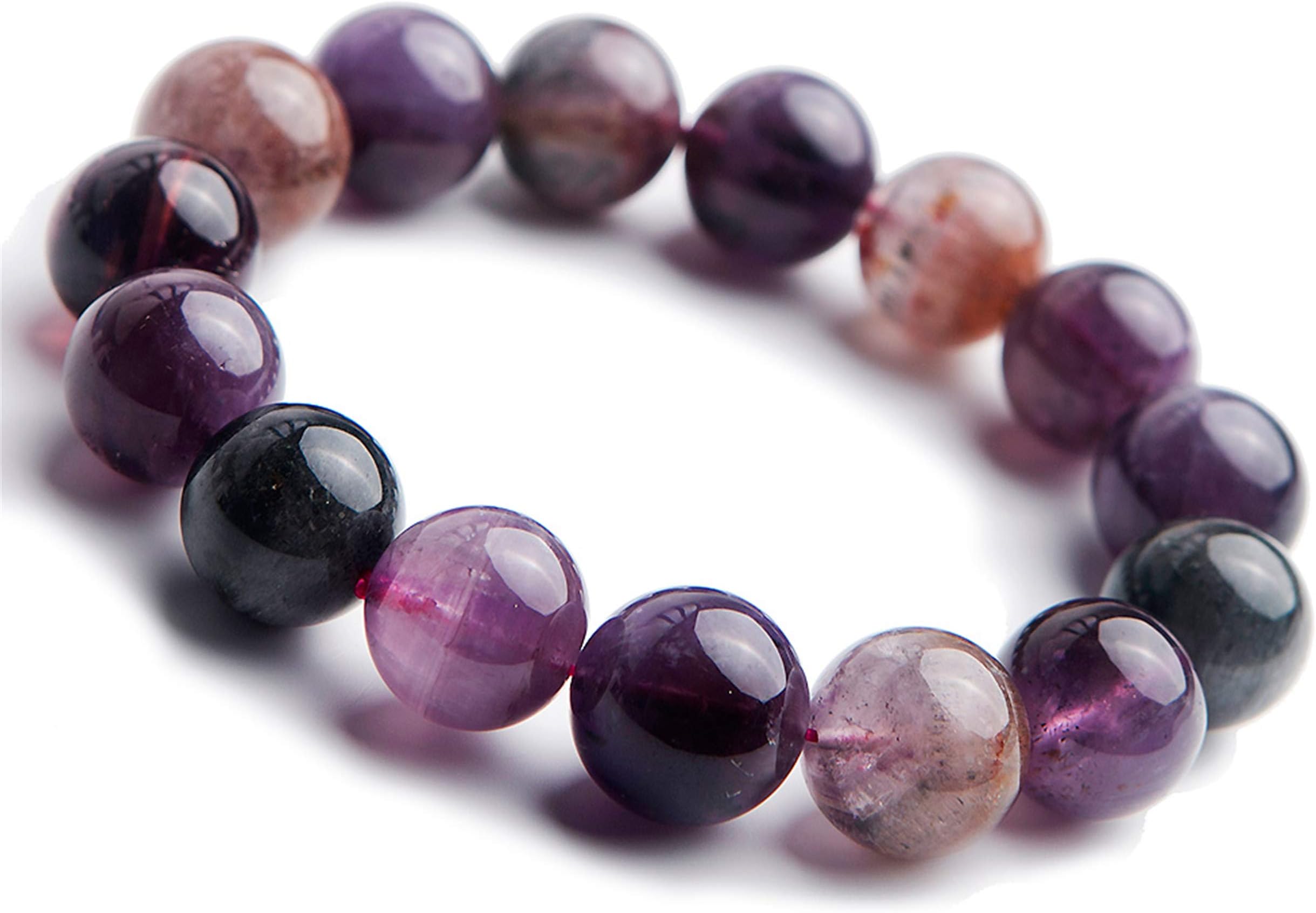 14mm Natural Colorful Cacoxenite Auralite 23 Crystal Round Bead Bracelet