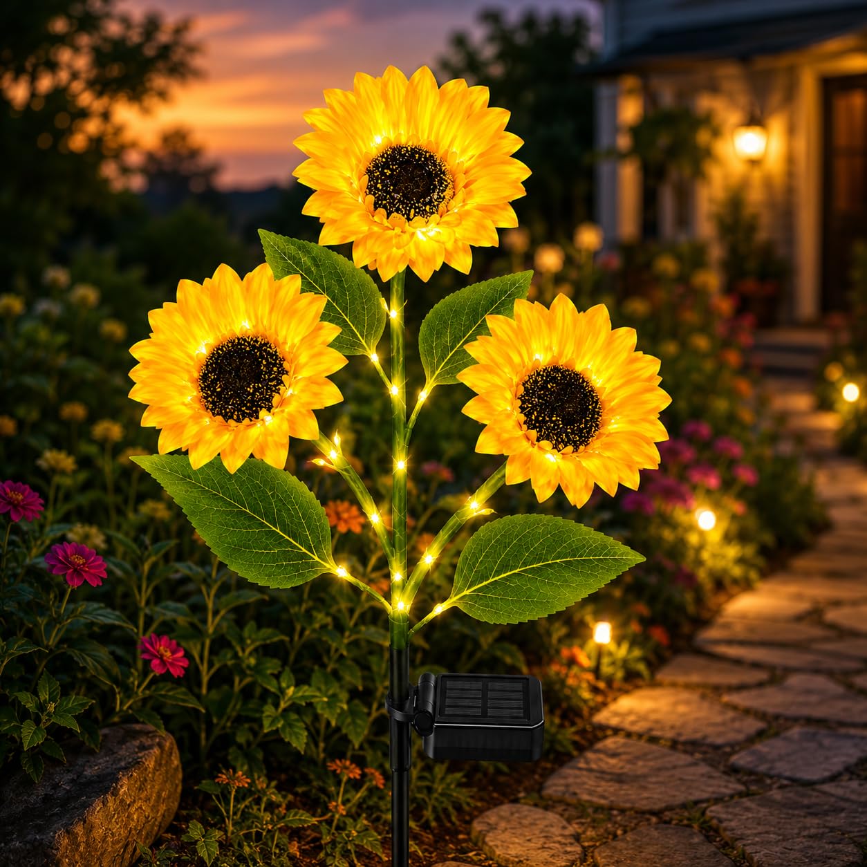 Hukimoyo Solar Light Outdoor Home Garden Waterproof Solar Led Street Pathway Lights, with Pole 8 Hrs Automatic Sunlight Landscape Light for Terrace Balcony Driveway Park (Sunflower) (Sunflower, 1 pc)-picture-27