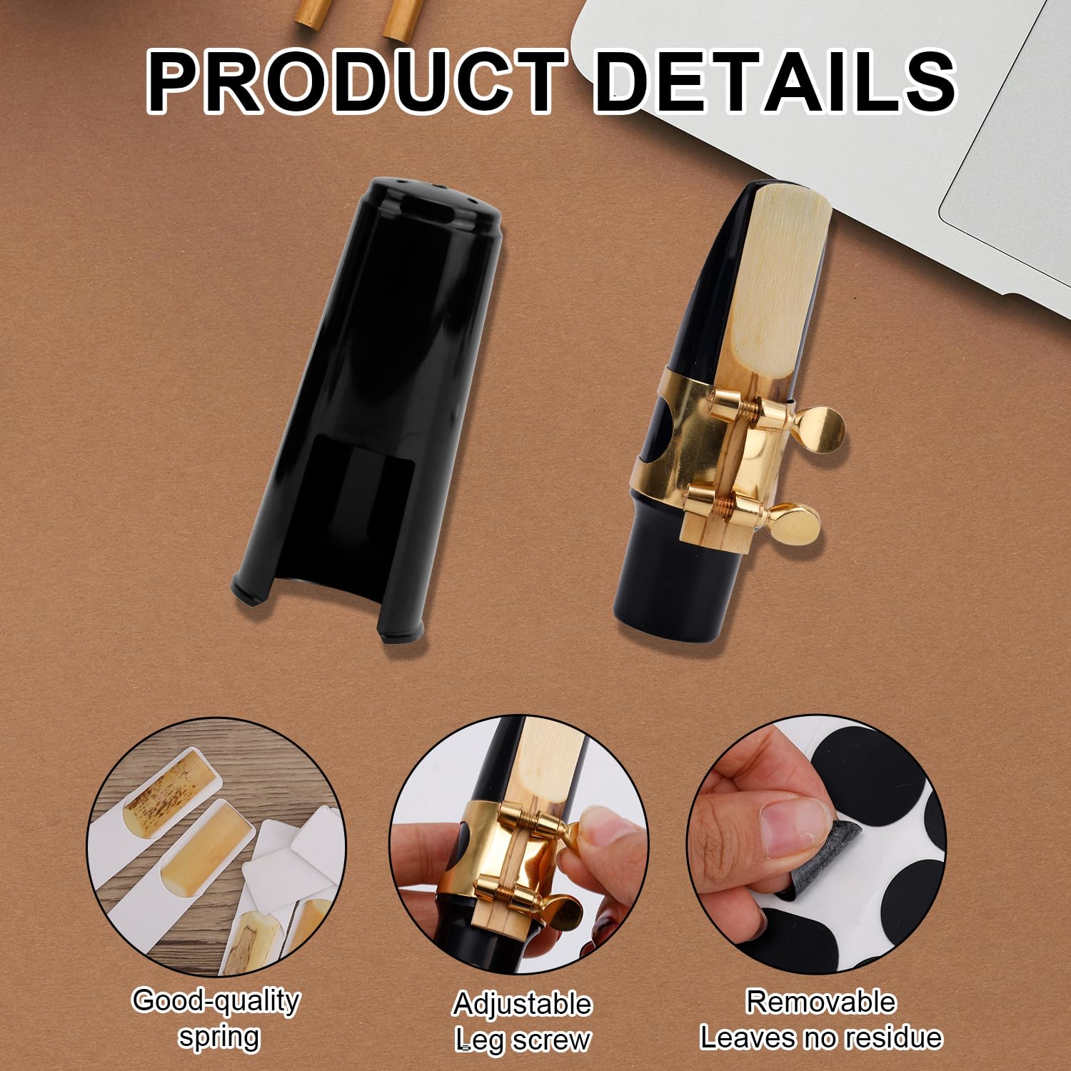 Ensemble de 49 Pièces de Rechange pour Saxophone Alto, Pièces et Accessoires Comprenant 1 Bec, 21 Anches Saxophone 2,5, 24 Coussinets Bec, 1 Housse en Plastique et 1 Étui Rangement en EVA.