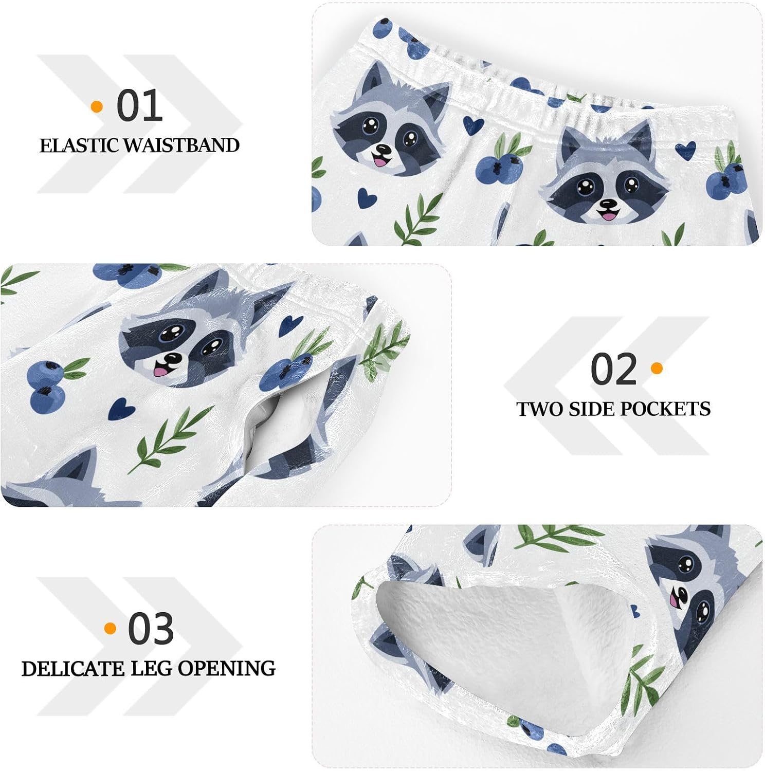 Raccoon Blueberry Leaves Boys Pants for Kids Fleece Bottoms Long Jogger Pants Trousers with Pockets Size 6-14Y