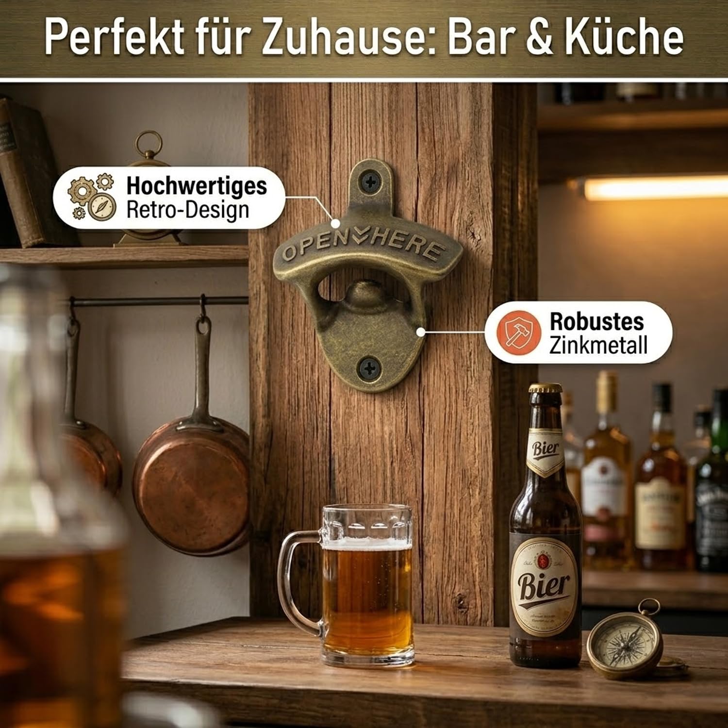 Otwieracz do butelek, ścianka ze stopu cynku, otwieracz do butelek z brązu, otwieracz do butelek piwa, nadaje się do barów, kuchni, mieszkań, tarasów, restauracji itp. (2 sztuki)