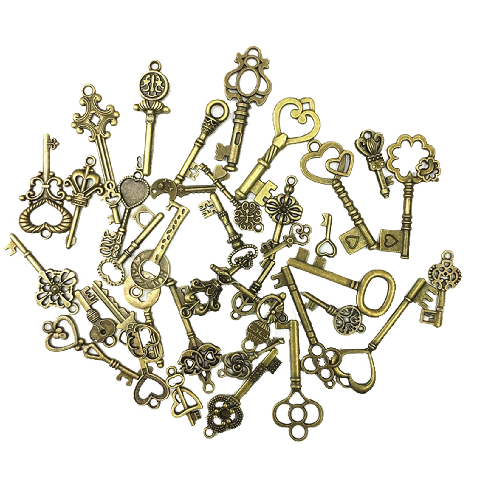 Supkeyer 40Pcs Vintage Skeleton Key Set Charms Mixed Antique Style Bronze Brass Key Set Charms for DIY Necklace Bracelet Jewelry Making Findings
