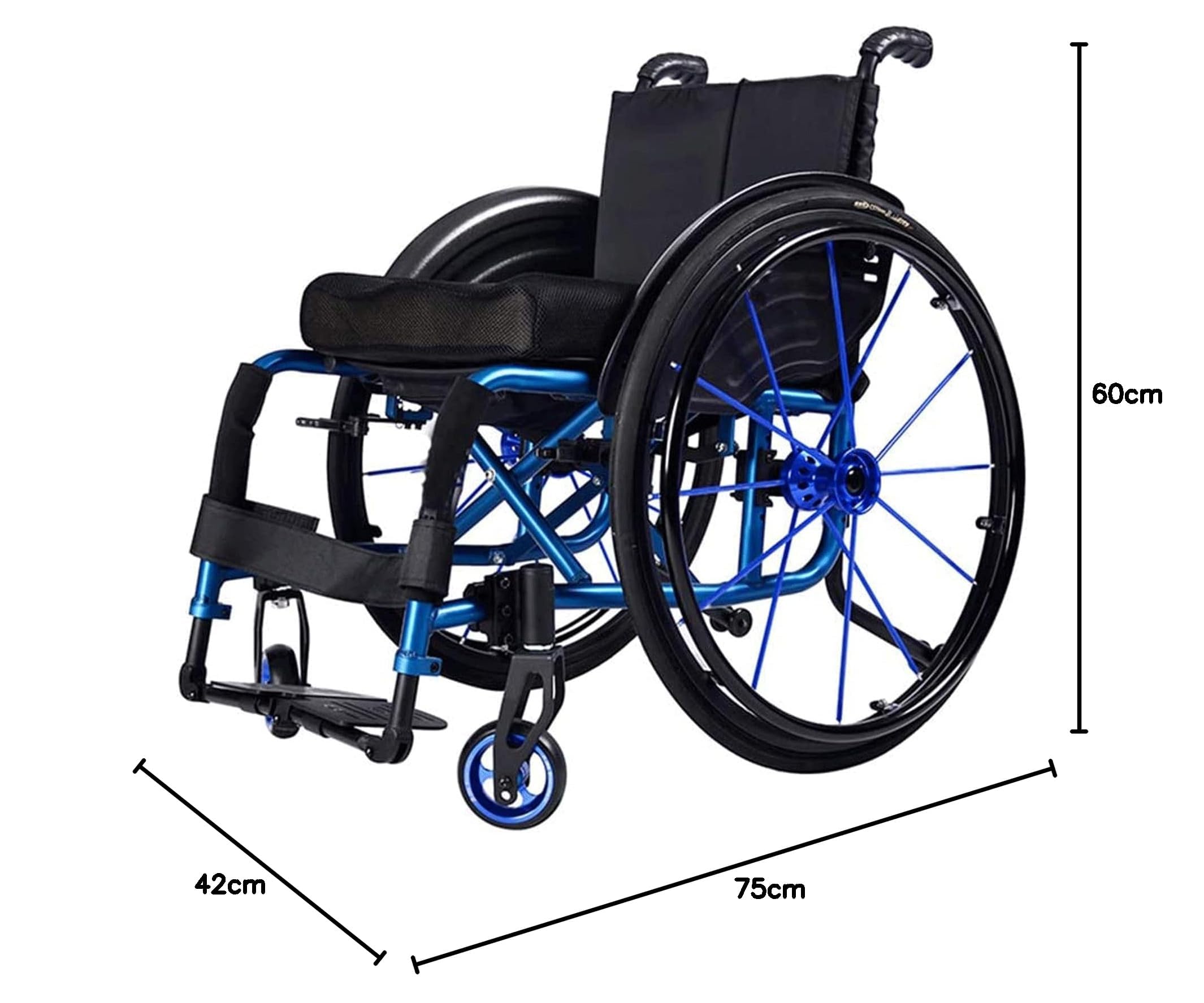 Silla de ruedas autopropulsada plegable superligera, estructura de aluminio con reposabrazos, reposapiés basculante, asiento ergonómico, soporta hasta 100 kg