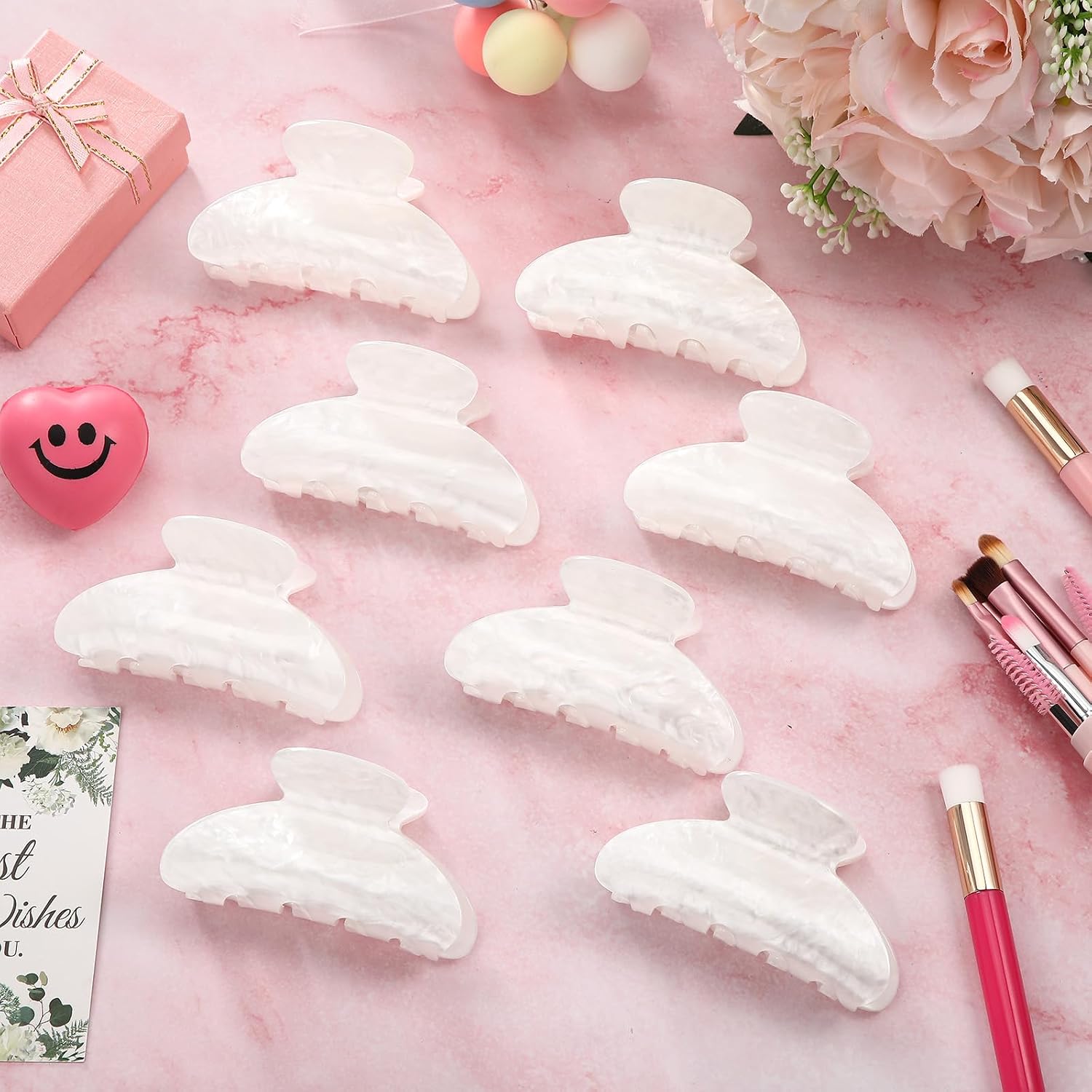 8 Pcs Large Acrylic Hair Claw Clips Bulk Cute Women Non Slip Strong Hold for Thick Thin Hair French Clamps Gifts Claw Clips Decorating Kit Accessories(White,3.15 Inch,Glossy)