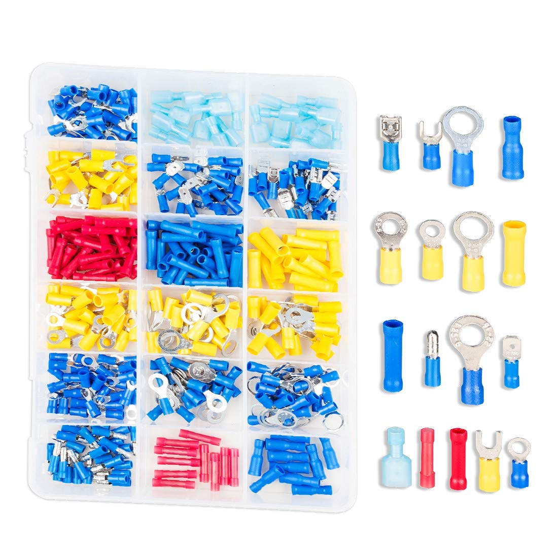 New Lon0167 360 Pcs Assorted Insulated Electrical Wire Terminals Crimp Connentors Spade Set Copper + PVC + Tinplate(360 Stücke Verschiedene Isolierte Elektrische Drahtklemmen Crimp Connentors Spaten S
