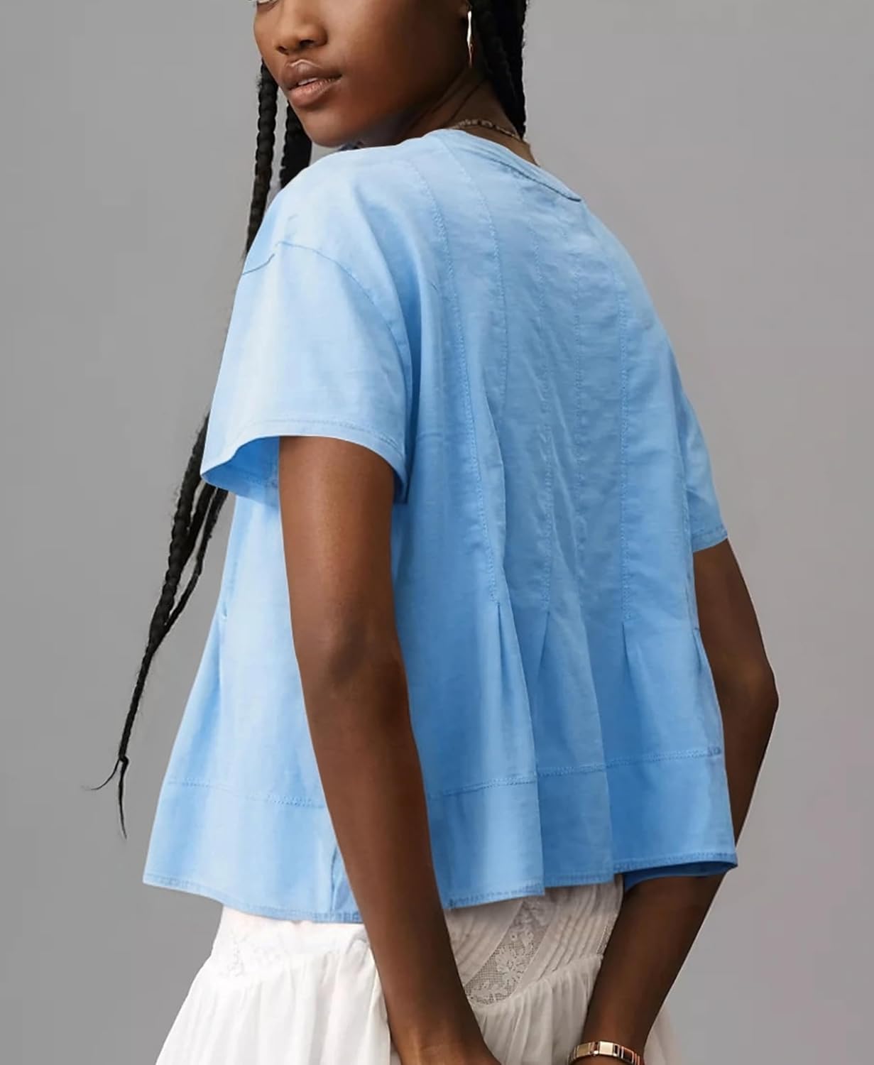 OPCAKM Womens Summer Pleated Swing Tee Casual Babydoll Peplum Tunic Shirts Tops - Image 5