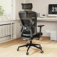 Vista 13 de Silla de oficina ergonómica, silla de escritorio de malla con reposacabezas ajustable y reposabrazos 2D, sillas de computadora con soporte lumbar