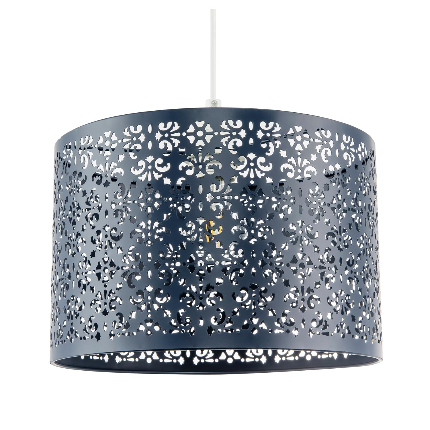 Happy Homewares Unisex Midnight Blue Moroccan Metal Pendant Lamp Shade With Floral Decoration | Size: 12 Inches