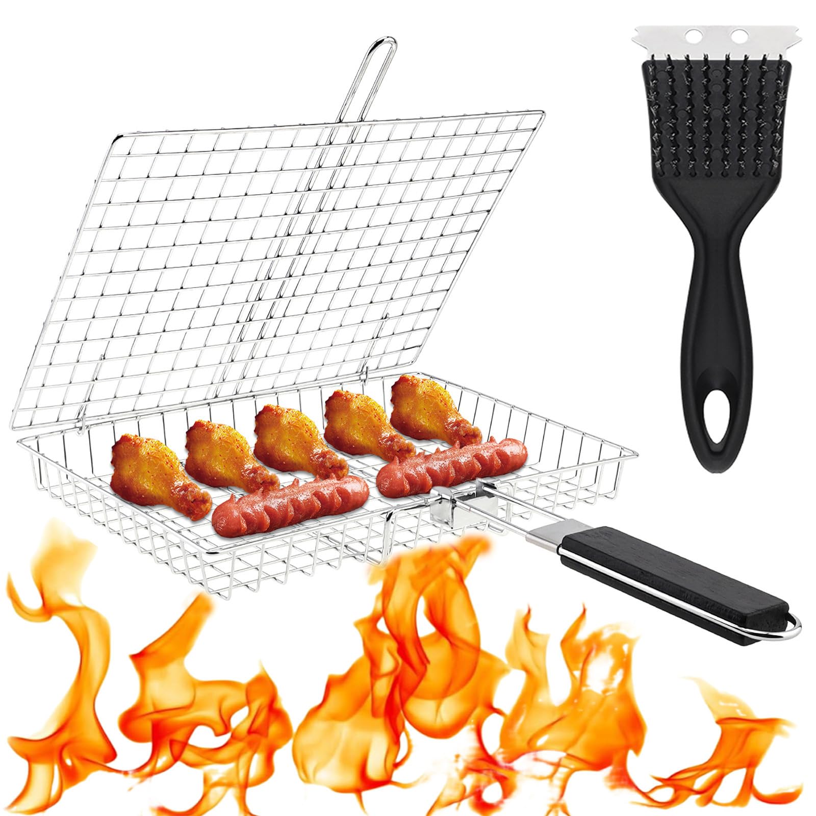 Malla cilíndrica con cepillo para cocinar al fuego sin que la comida caiga