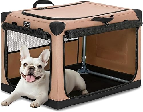 Vista 84 de PETSFIT Jaula plegable para perros, con cubierta de tela ajustable patentada, puertas de malla a prueba de mordeduras y con bloqueo, base Gris