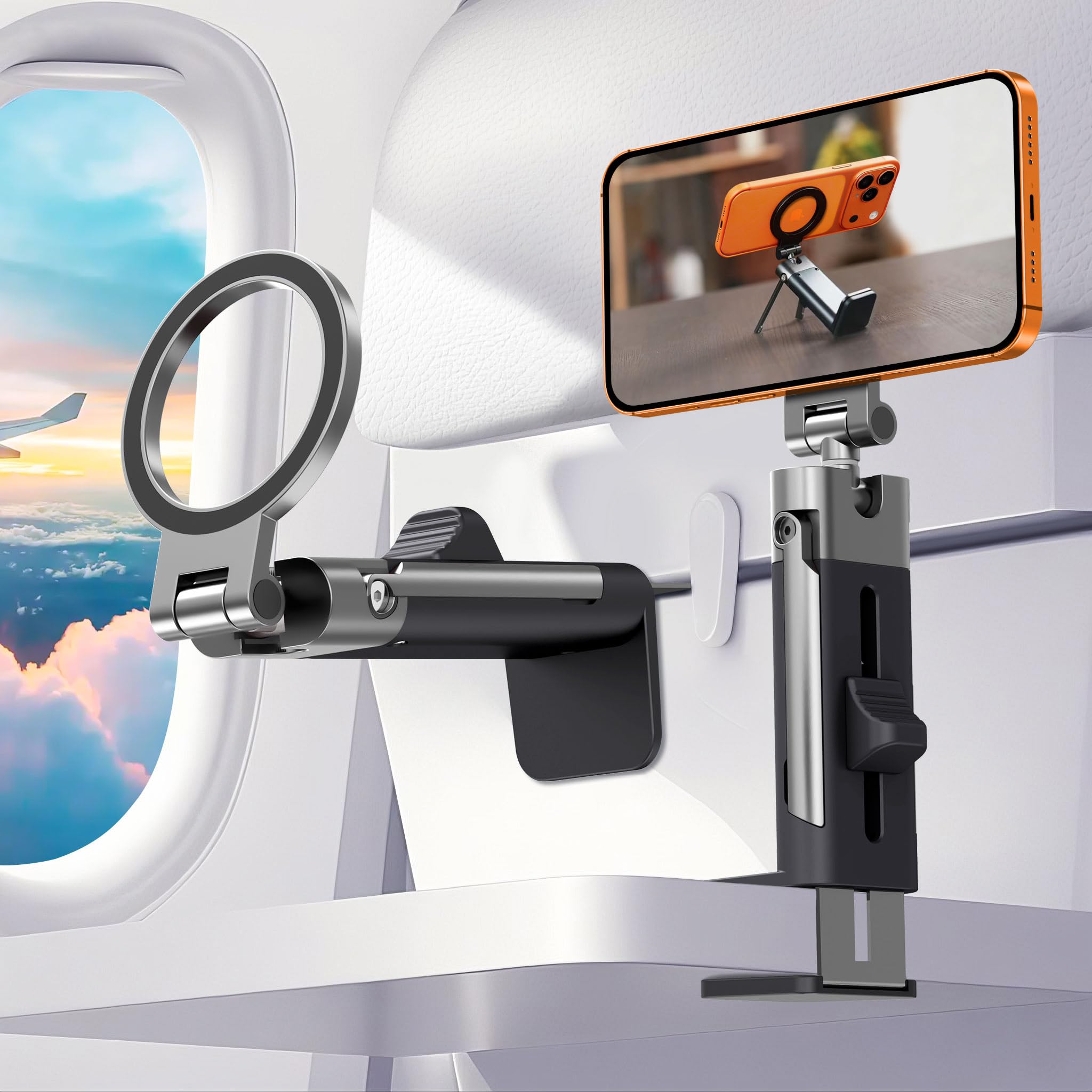 Photo 1 of SOGUE Airplane Travel Essentials Men Phone Holder,Plane Phone Mount for MagSafe,Foldable Magnetic Phone Stand for Desk 360° Swivel Universal in Airplane Gadgets for iPhone 17