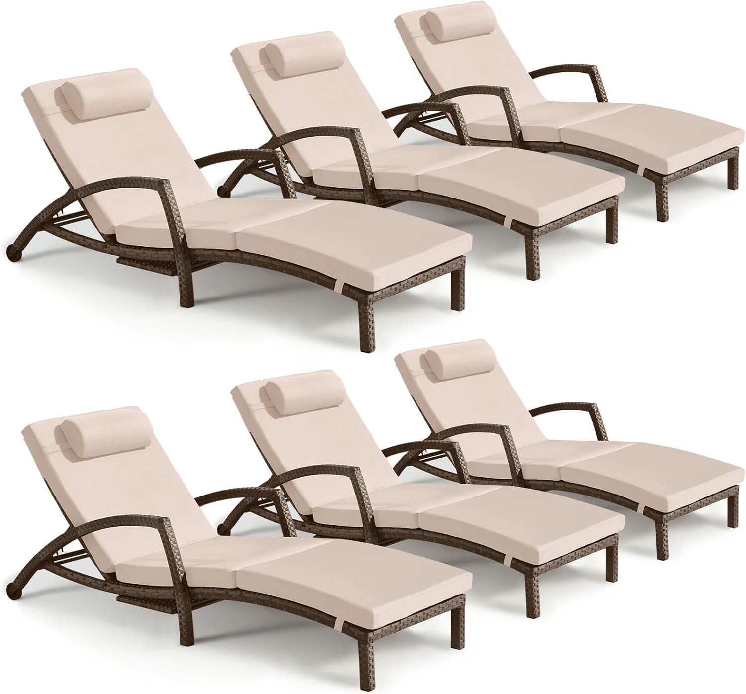 Chaise Lounge Chairs Outdoor Set of 2, Comfy Outside Wicker Patio Pool Lounge Chair w/ 5 Adjustable Back Angle, Cup Holder, Thicken Cushion