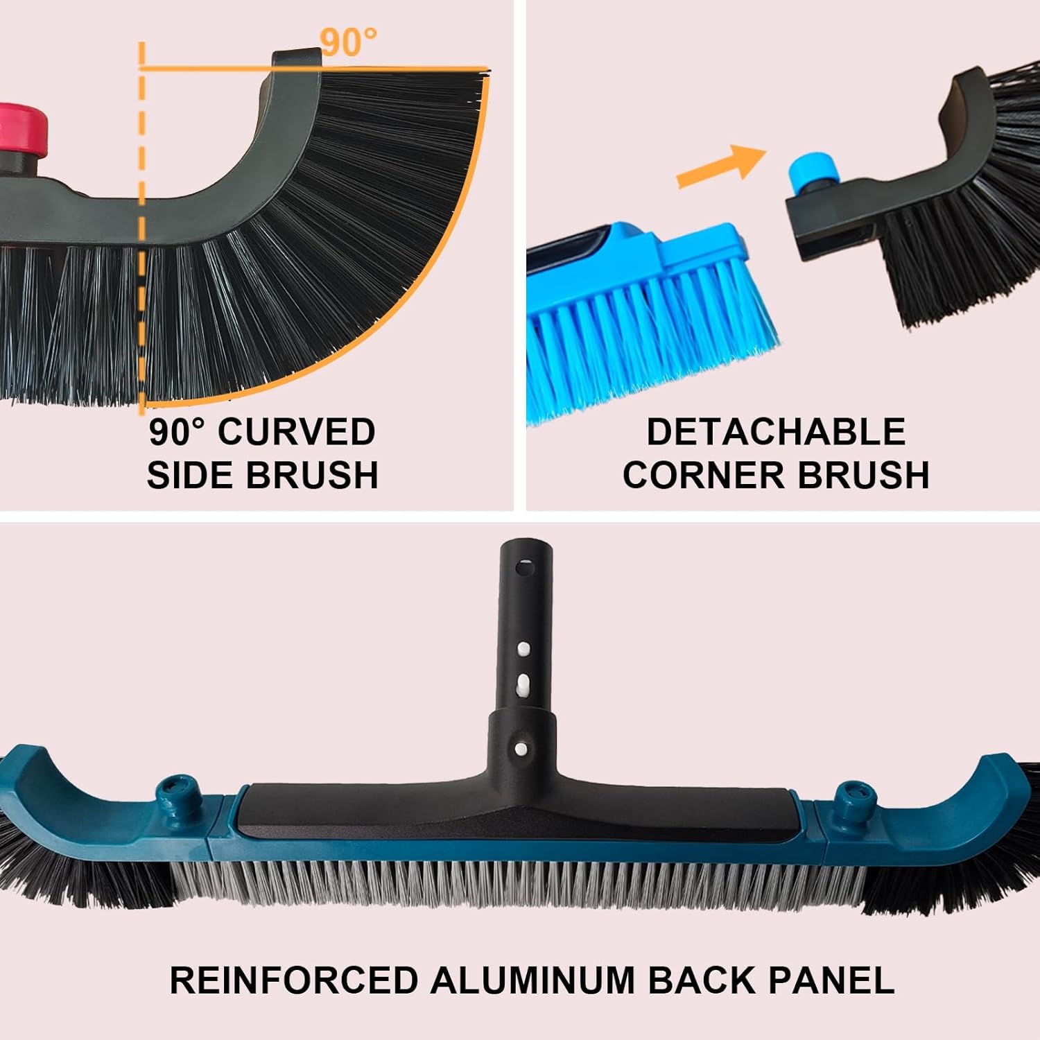 Poolvio 22" Extra-Wide Pool Brush Head, Heavy-Duty Pool Scrubber Brush with Detachable Corner Brush & Strong Nylon Bristles for Walls & Floors in Above-Ground and Inground Pools (Red) - Image 4