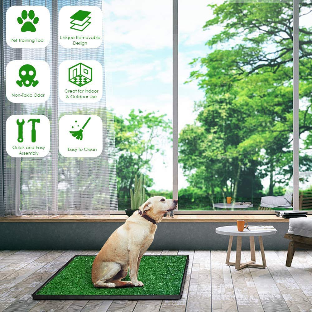 Dog Grass Pad with Tray, Pee Pad Grass Indoor Dog Potty Tray, Puppy