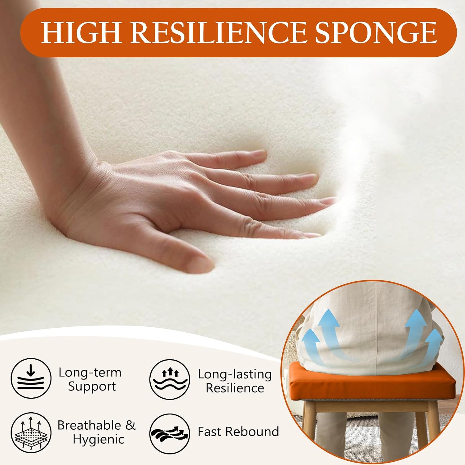 Outdoor Chair Cushions for Patio Furniture, 17X16X2” Patio Chair Cushions Set of 4, Waterproof Round Outdoor Seat Cushions with Non-Slip Bottom & Ties, Fade Resistant Chair Pads, Orange