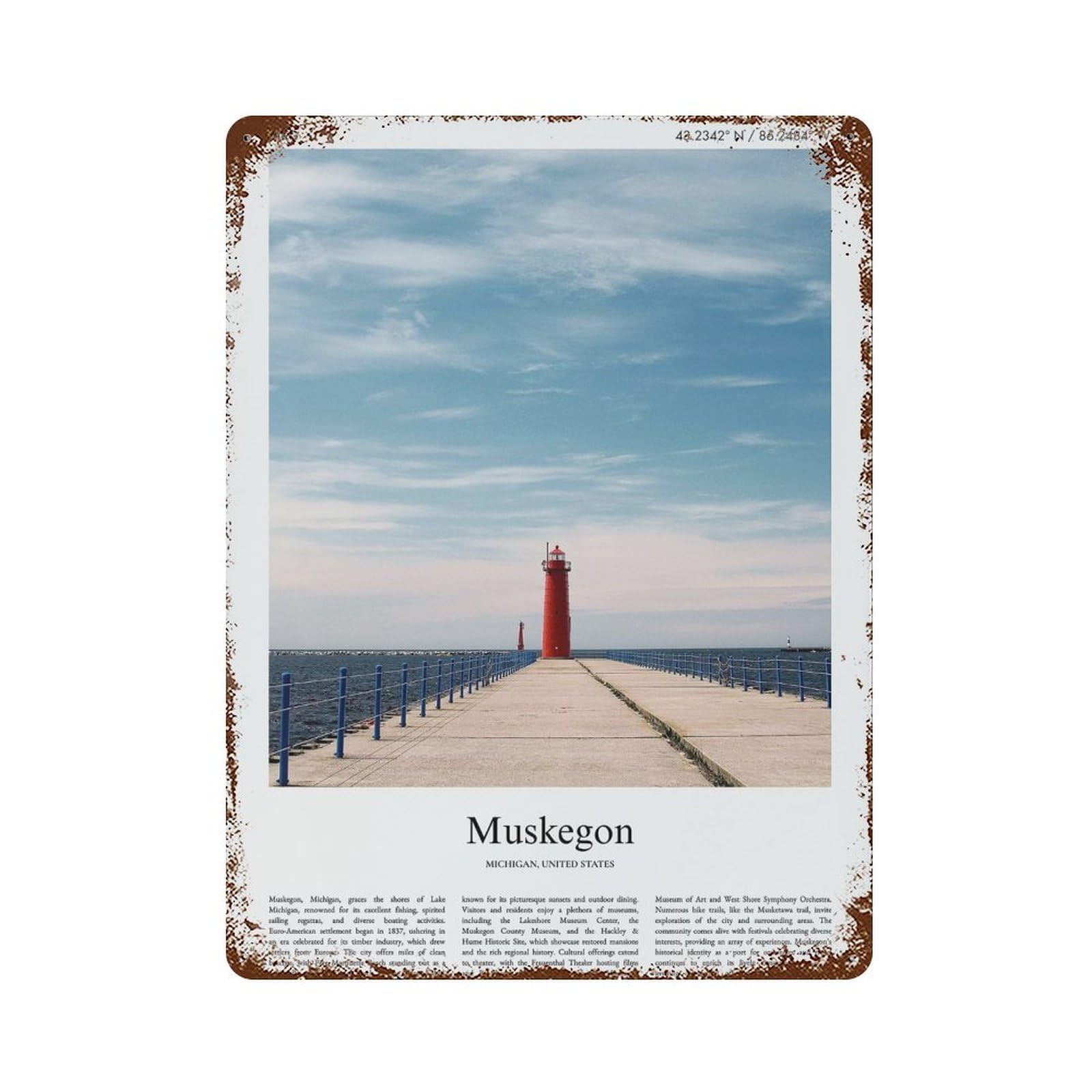 xiaoxiaoshen Muskegon Michigan, United States, USA City Scenery Wall Decor Art Metal Tin Poster Modern Home Decor Art Home Bar Shop Decorations Vintage Sign 40x30cm