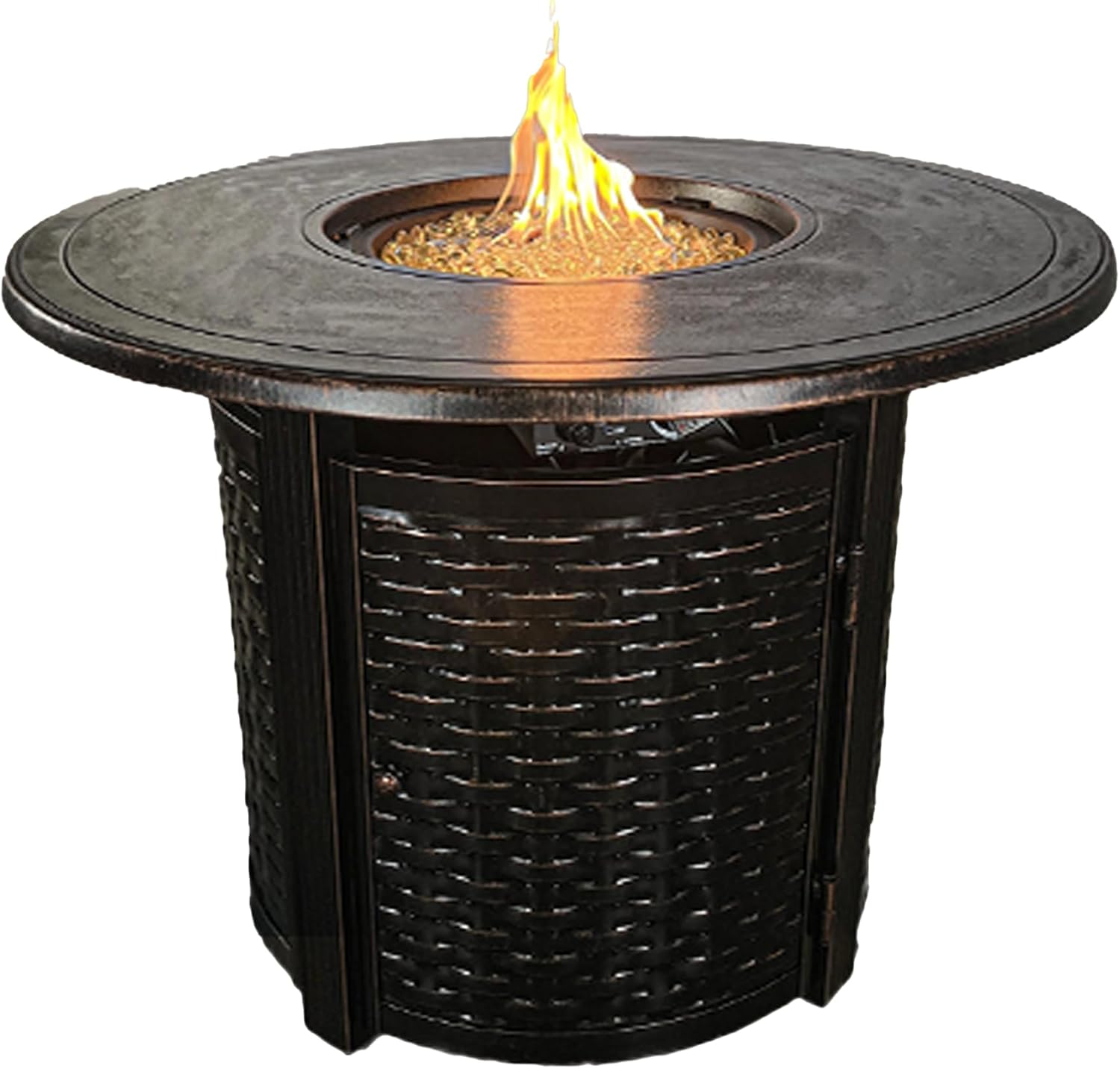 Golden Flame Avalon 34-Inch Round Cast Aluminum Natural Gas (NG) Fire Pit Table with Fire Bowl Lid, Decorative Fire Glass Rocks, Protective Cover & 12-Ft Hose for Patio, Outdoor Heater Antique Copper