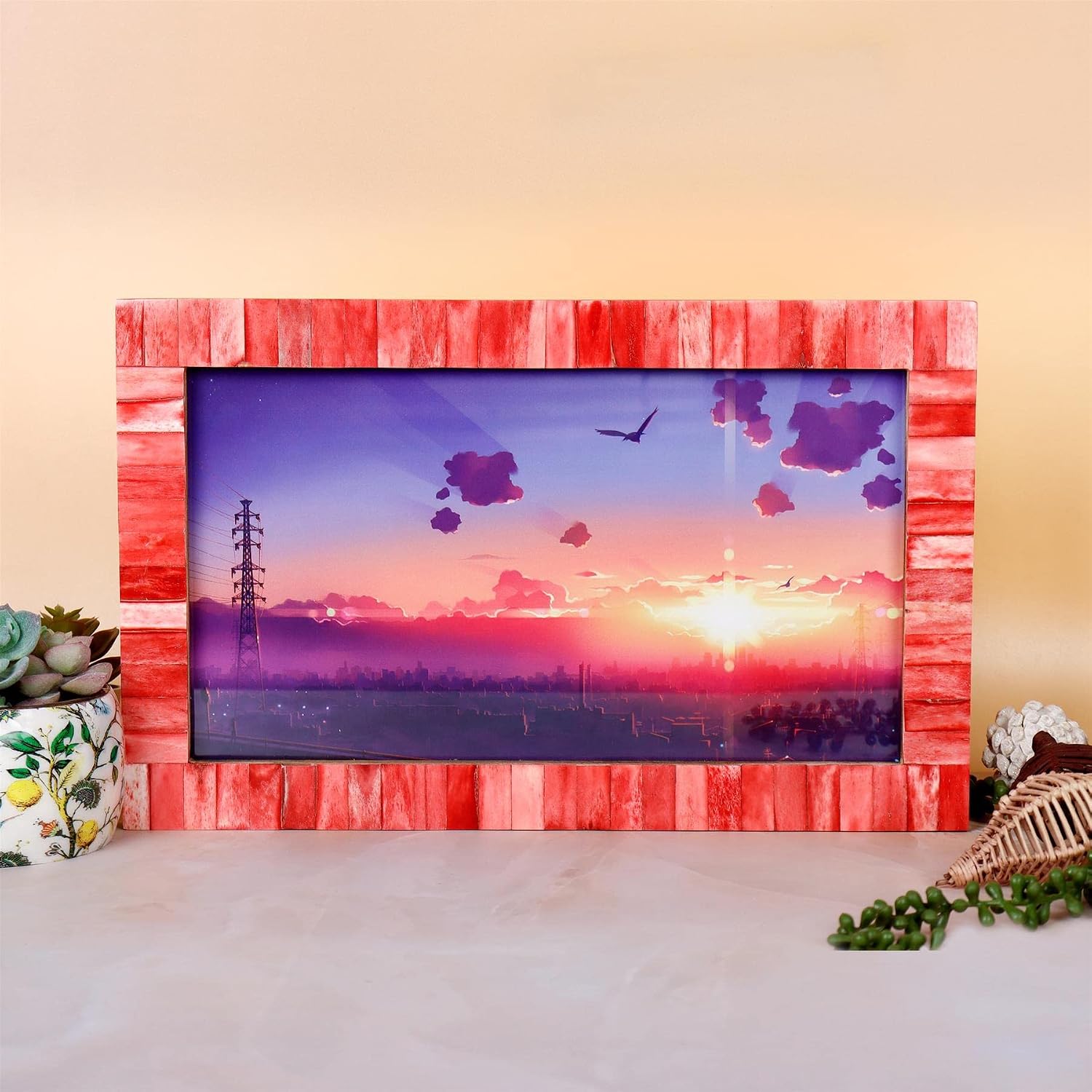 Handicrafts Home 8x14 Poster Frame - Red Bone Inlay Classic Collection Wall Mount Decorative Picture Frame for Posters, Photos, Diplomas, Certificates, Art Work - Handmade Vintage Home Decor Gift