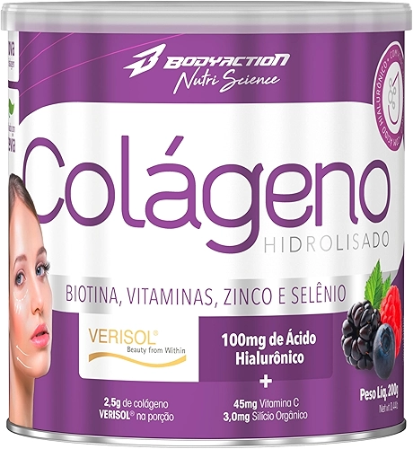 Colágeno Verisol com Ácido Hialurônico 200g Sabor Frutas Vermelhas Bodyaction