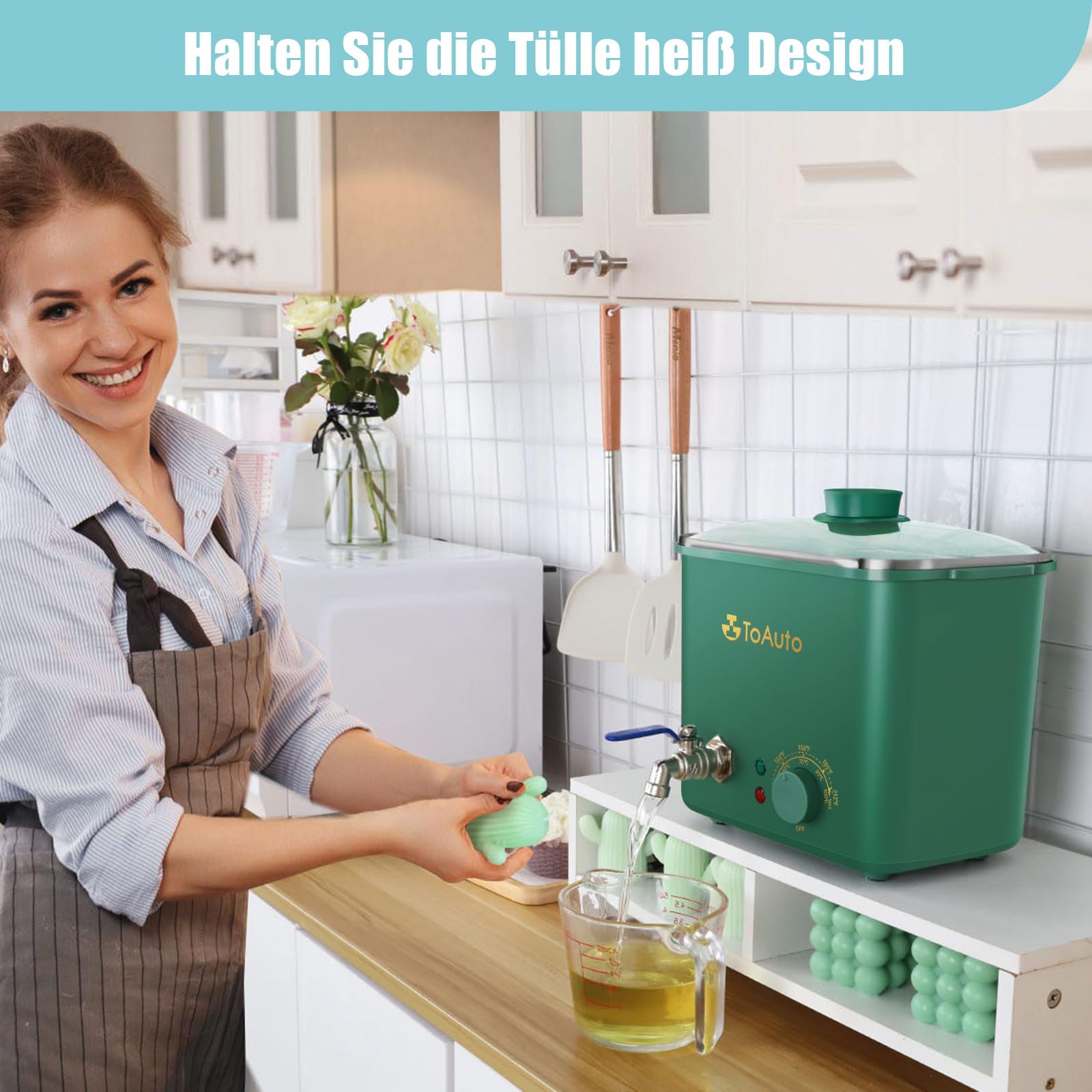TOAUTO 4Qts Fondatore di cera verde – Vaso elettrico con valvola rapida per cera e controllo della temperatura per produttore di candele principianti AC 230 V