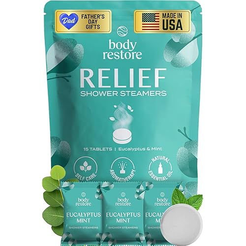 Body Restore Shower Steamers Aromatherapy 15 Pack – Fathers Day Gift for Dad, Luxury Spa Gifts for Men, Stress Relief & Relaxation Self Care – Premium Eucalyptus Essential Oil Tablets