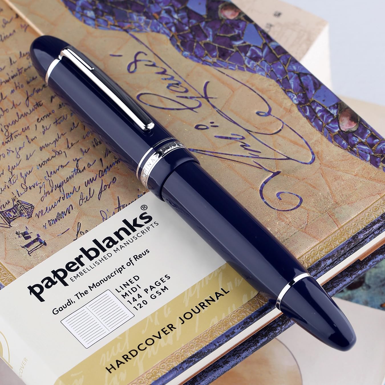 erofa Majohn P141 Piston Fountain Pen NO.8 Fine Nib, Blue Resin with Ink Window Writing Gift Pen with Box, Silver Trim - Image 4
