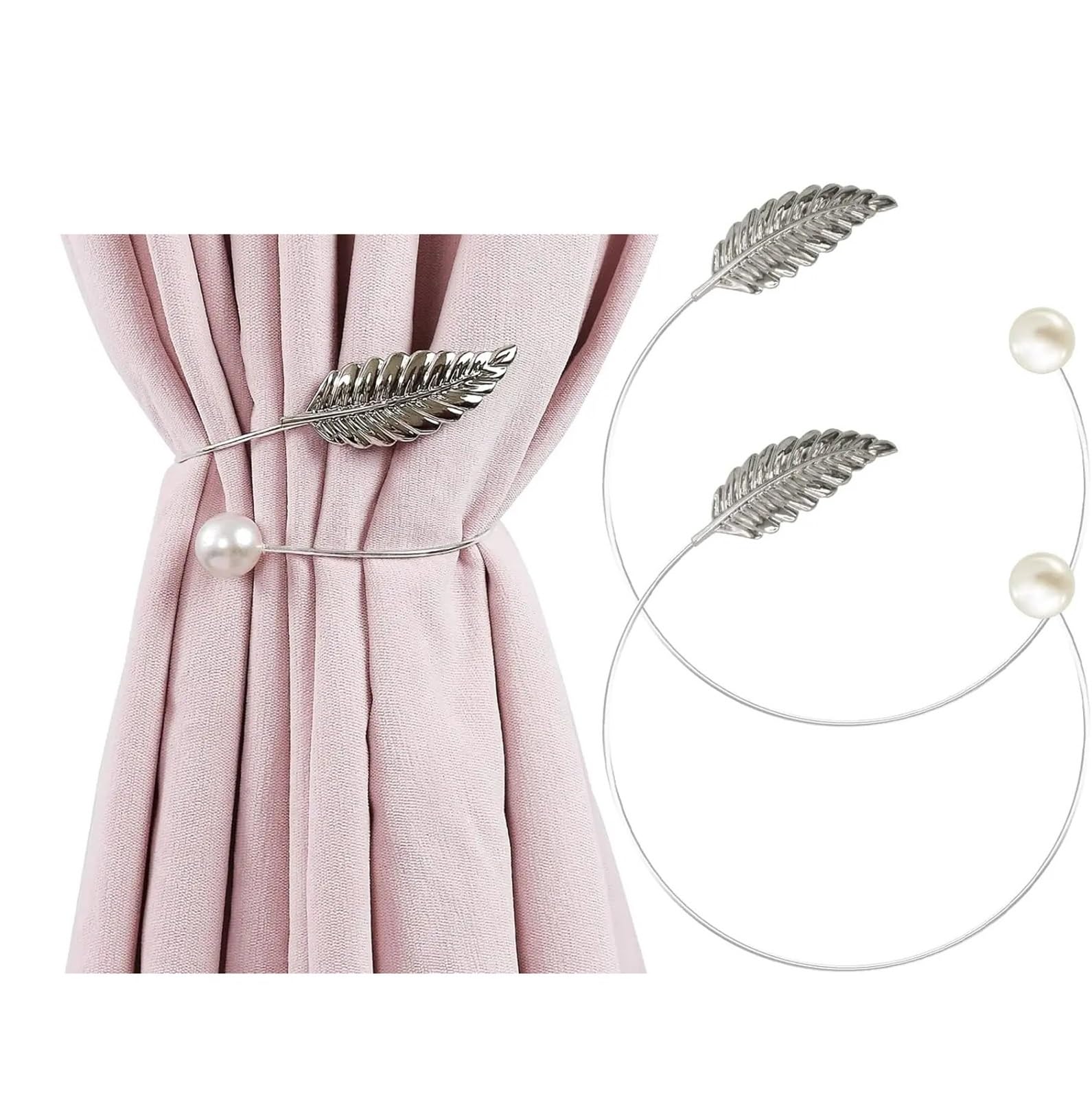 1 Piece Of Pearl Leaf Curtain Metal Buckle, Adjustable Design, Suitable For Living Room, Bedroom, Terrace Door(White)