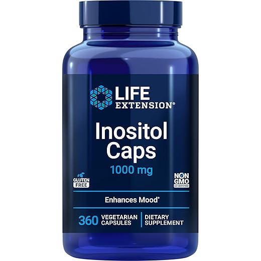 Life Extension Inositol Caps 1000 mg - Myo-inositol Supplement - Gluten-Free, Non-GMO, Vegetarian - 360 Capsules