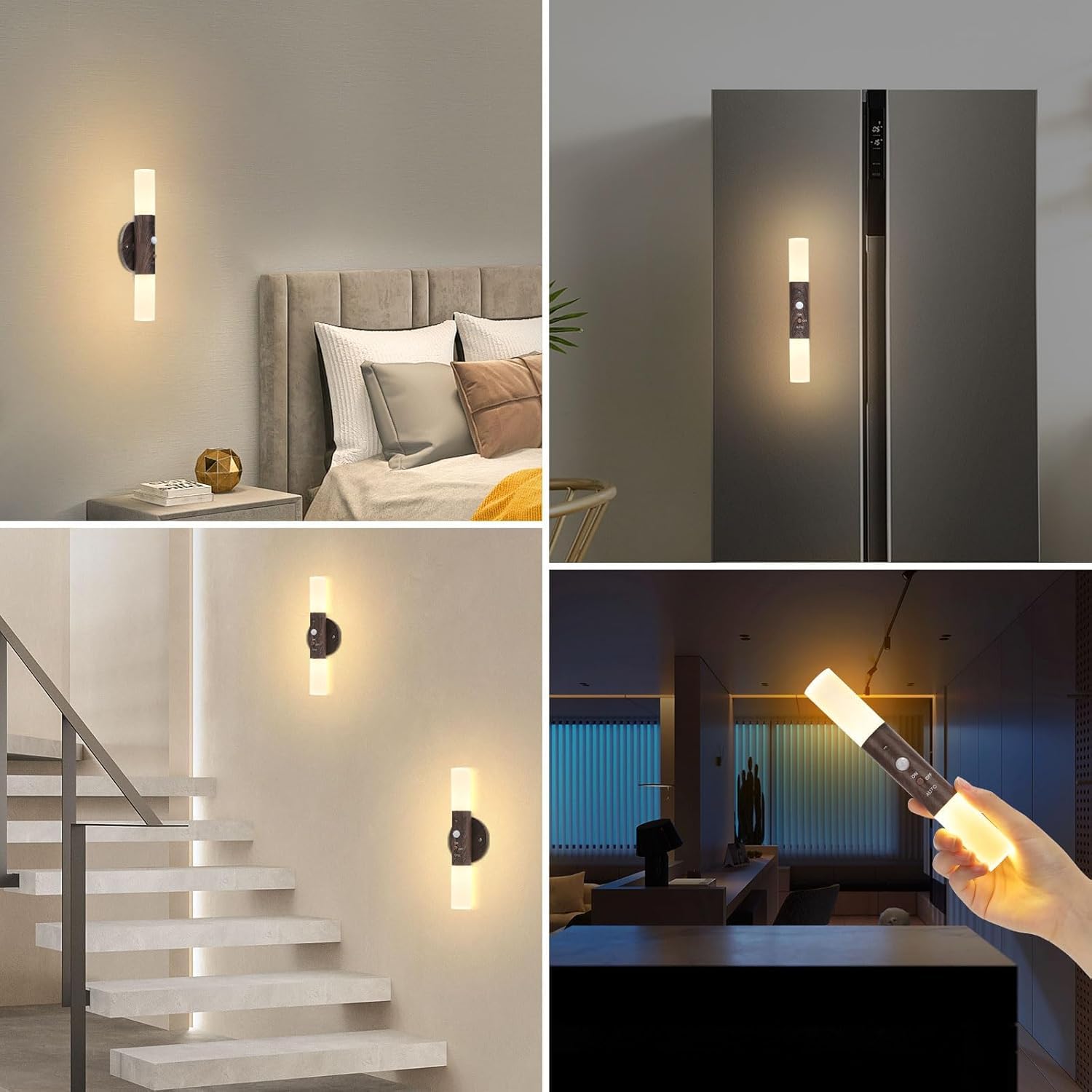Luces LED con sensor de movimiento que funcionan con pilas, juego de 2 lámparas de esquina magnéticas recargables inalámbricas de rotación de 360° para galería, escaleras, tocador, sala de