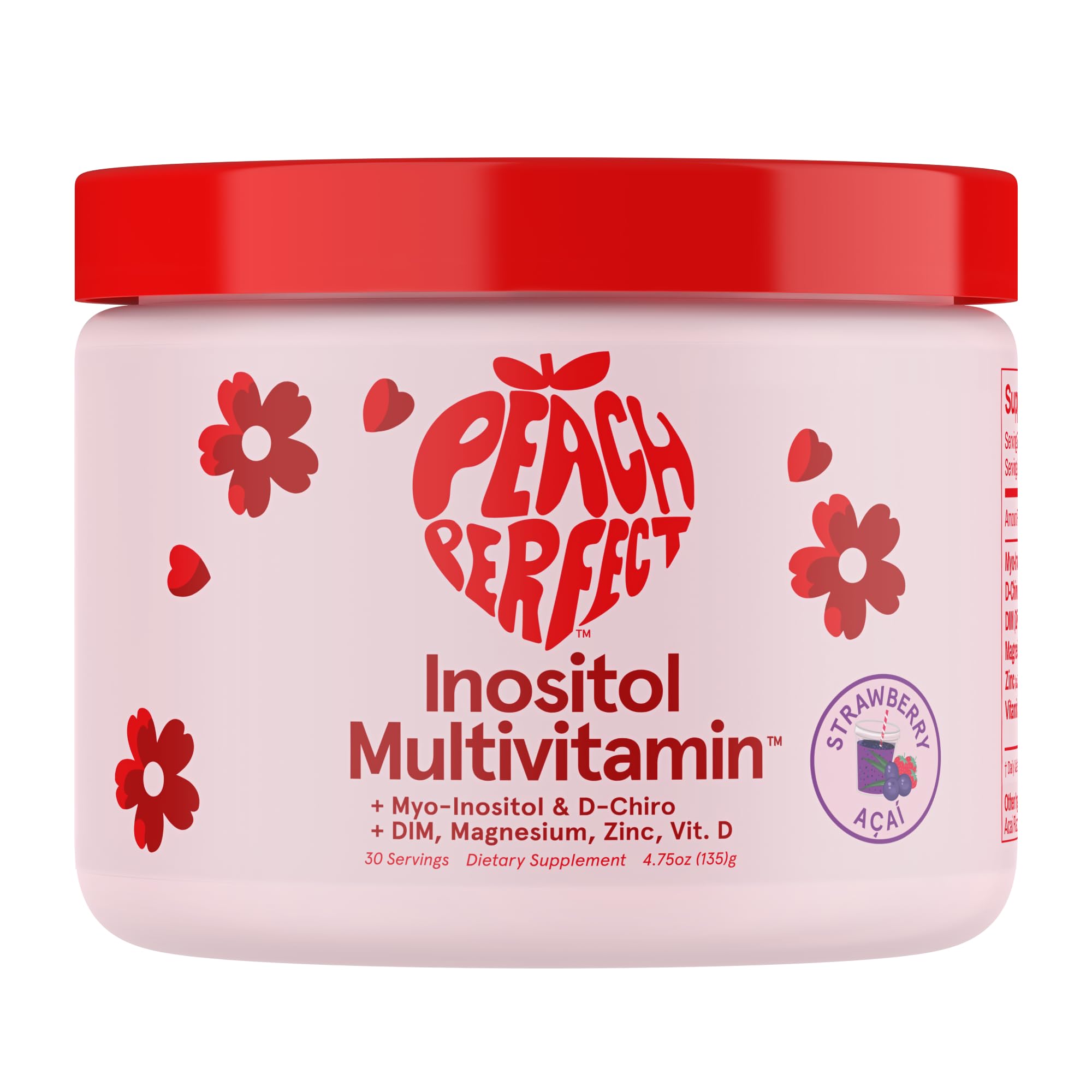 Inositol Powder Multivitamin, Strawberry Acai Flavor – 4g Myo & D-Chiro Inositol, DIM, Zinc, Magnesium Glycinate, Vitamin D3 – Supports Women’s Health, Cycle, Energy, 30 SVG
