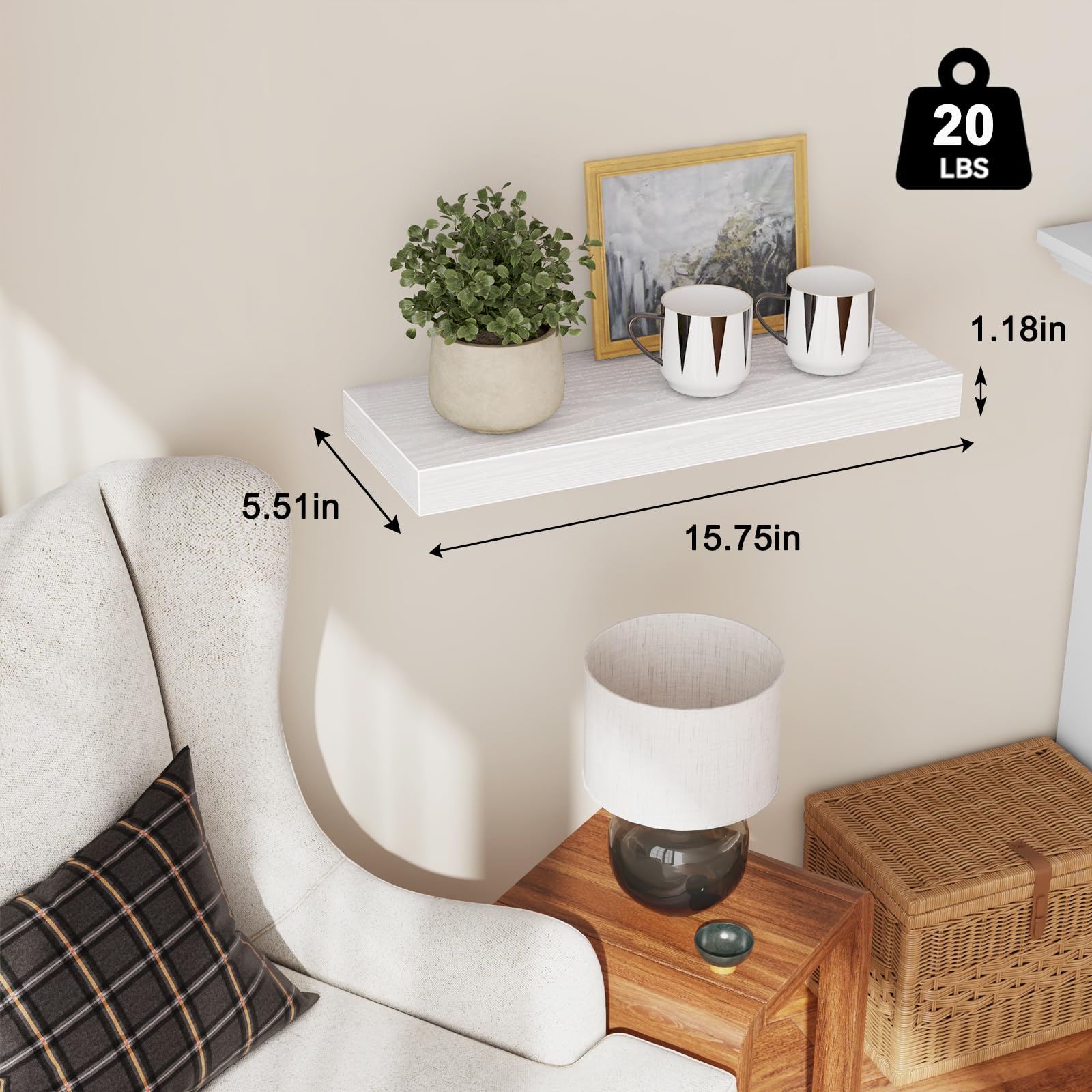 Fixwal Floating Shelves - White, Set of 2 -3 Fixwal Floating Shelves - White, Set of 2 -3